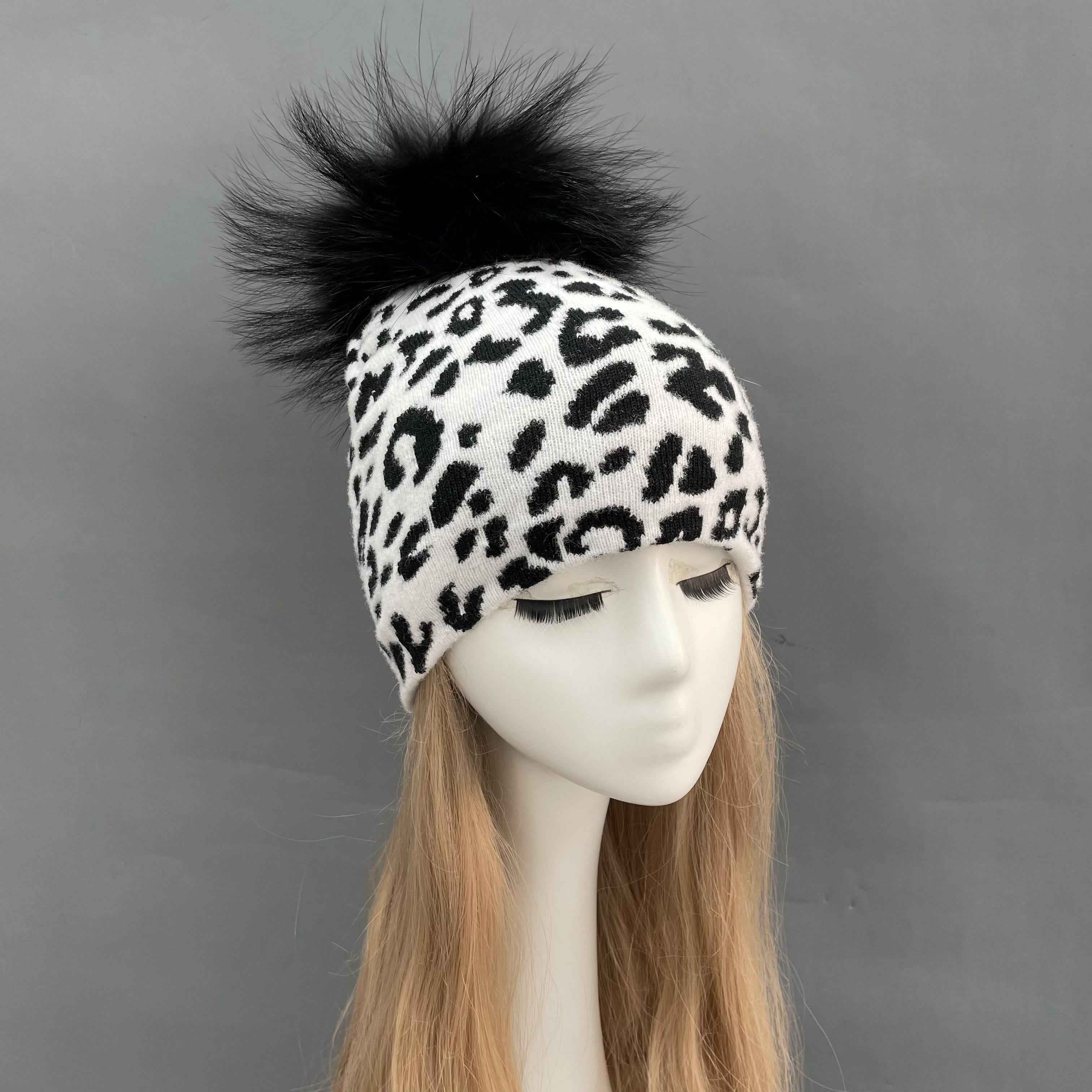 Black & White Women's Versatile Acrylic Knitted Hat Without Flanging #4 Leopard Print Adult