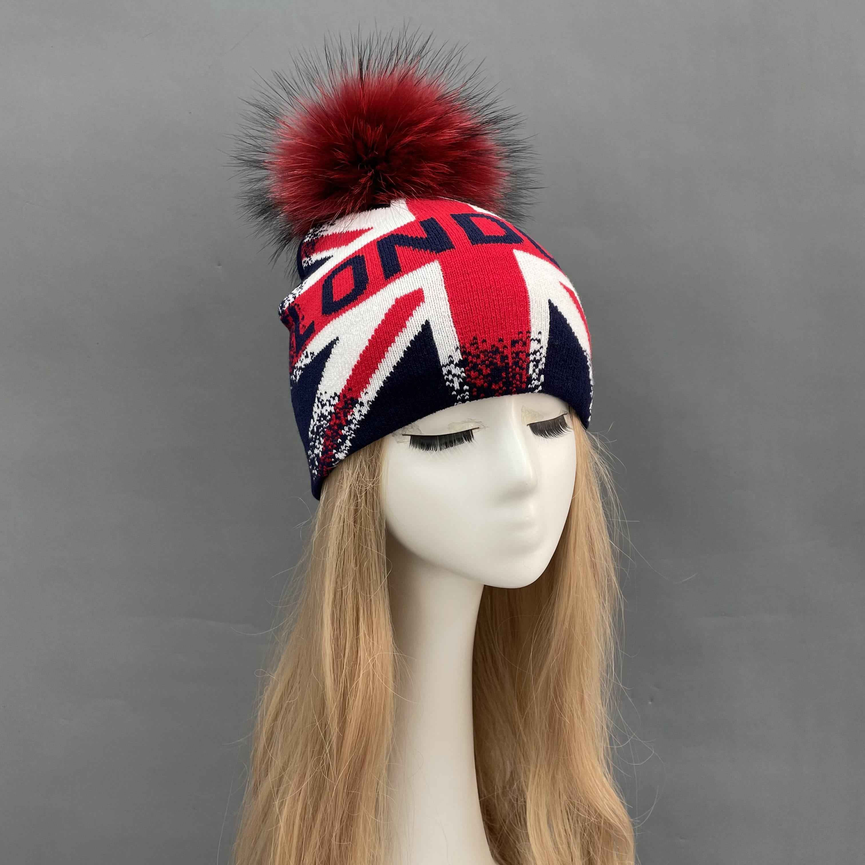 Janefur Ladies' Fashion Street Style British Flag Acrylic Beanie Hat #1 Adult