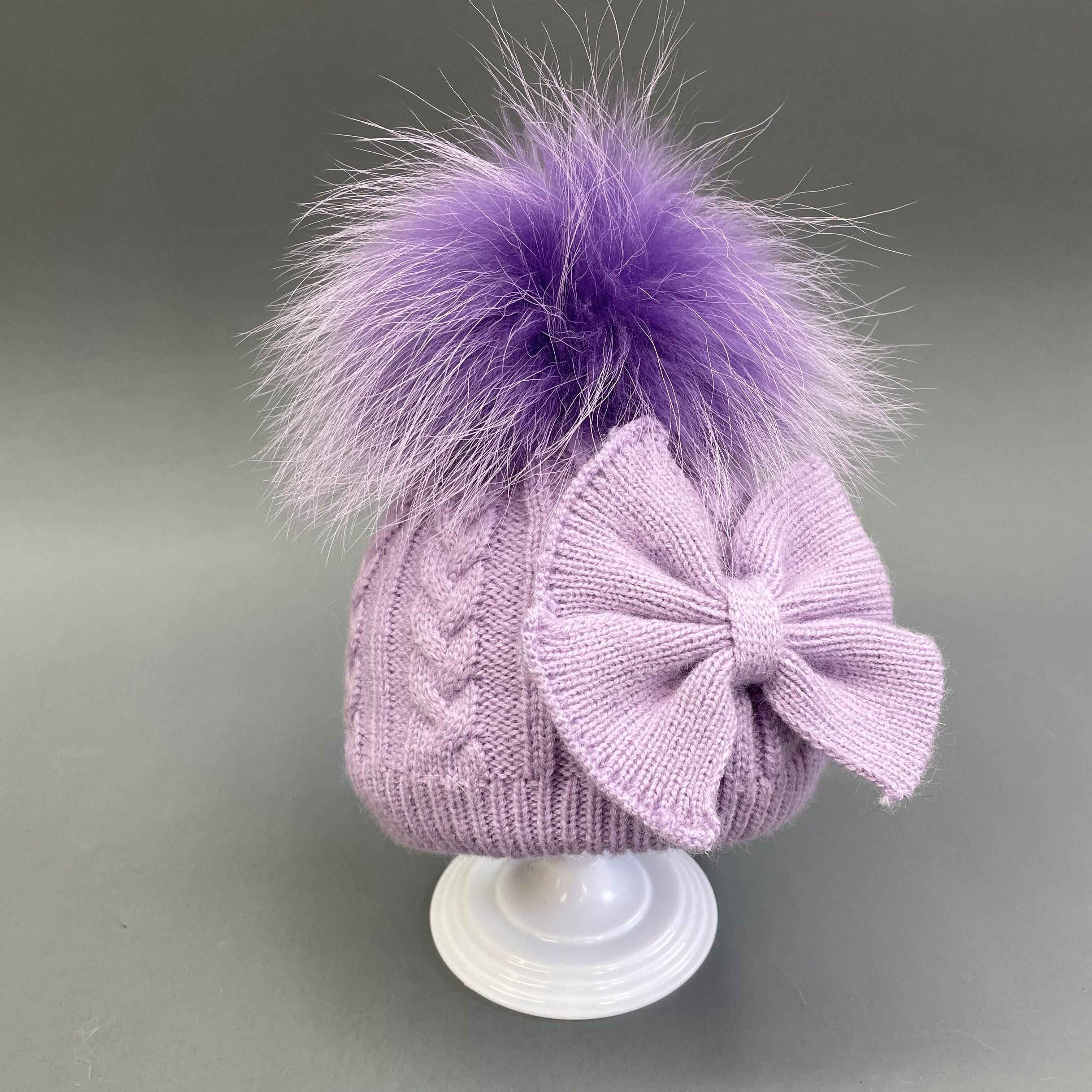 Little Girls’ Lovely Exquisite Acrylic Knitted Hat With Bow Decoration #2 Light Purple Child