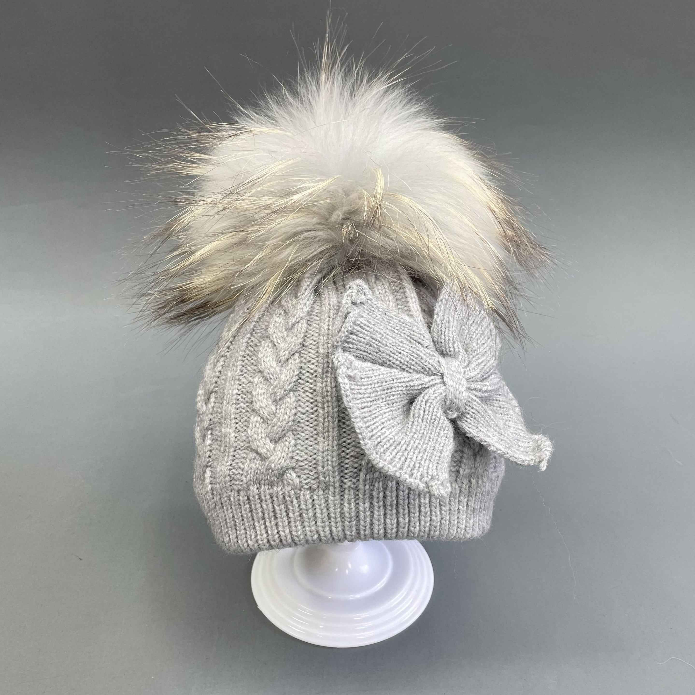Little Girls’ Lovely Exquisite Acrylic Knitted Hat With Bow Decoration #5 Light Gray Child