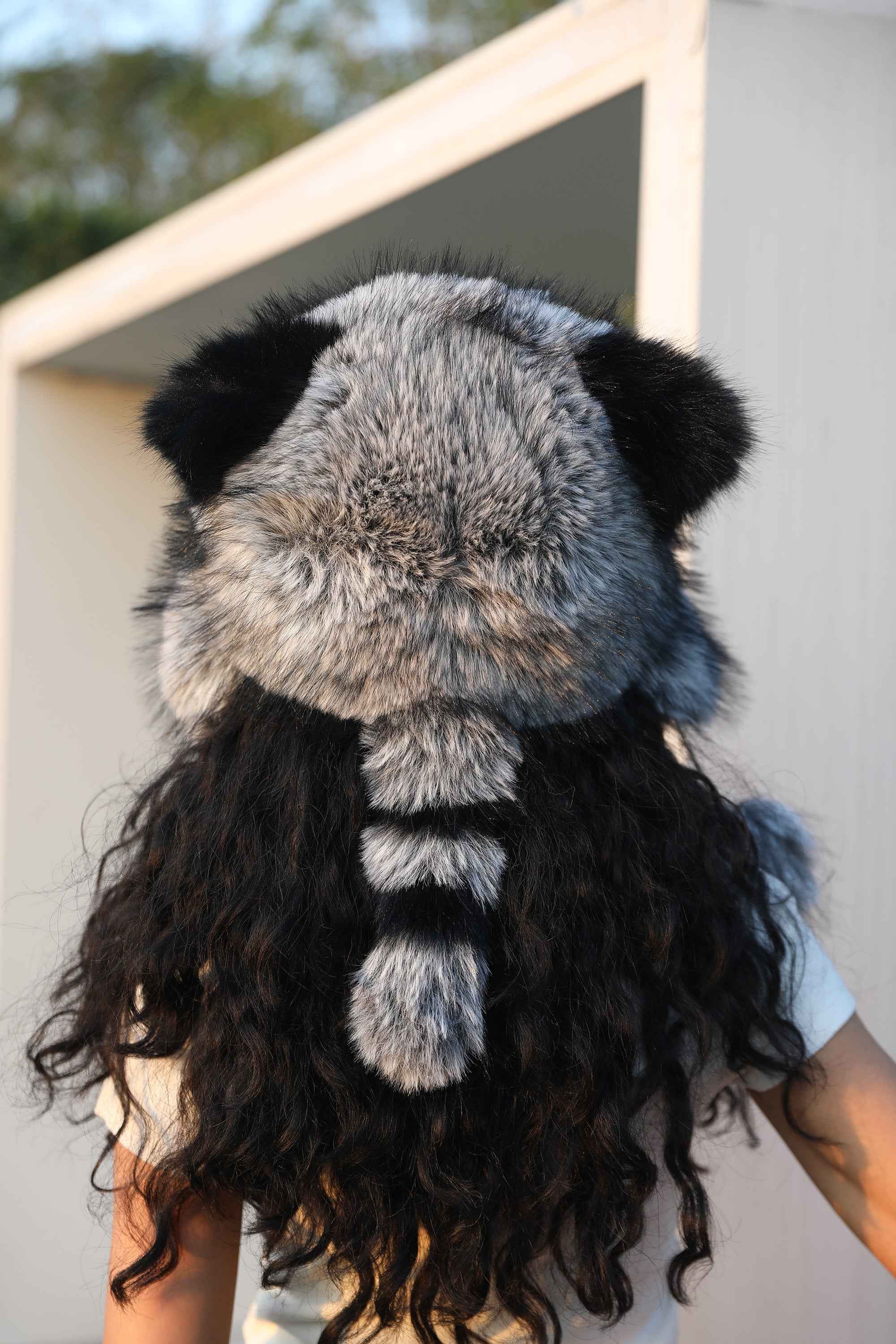 Ladies' Panda Shaped Eco-Friendly Faux Fur Hat With Two Fur Pom Poms