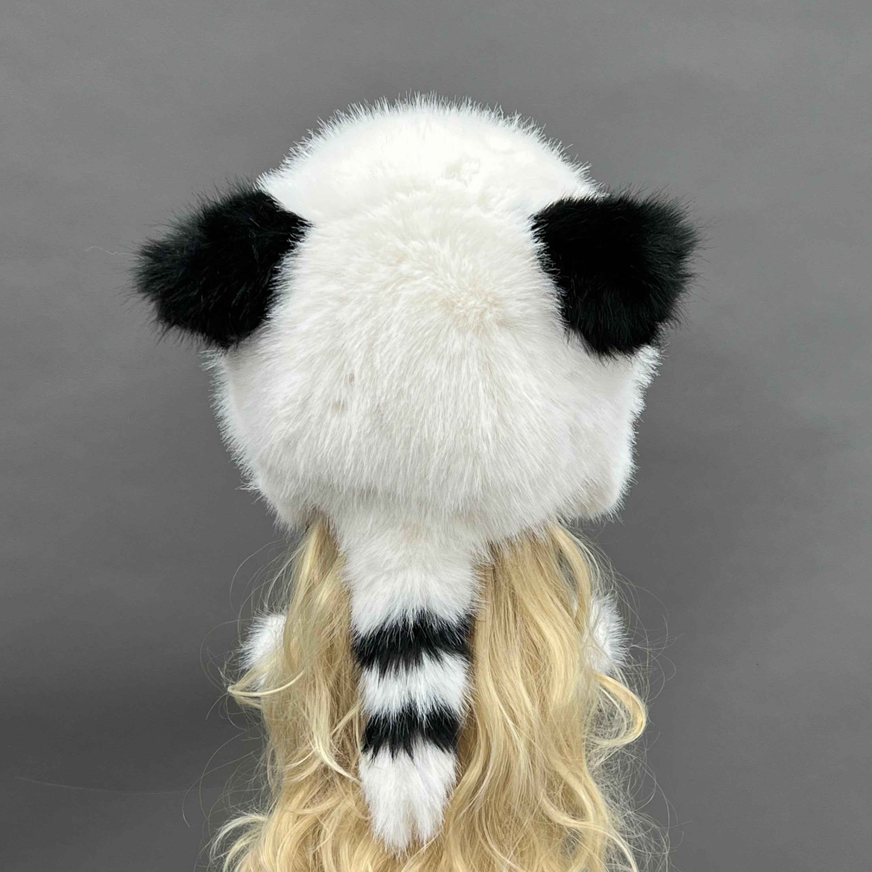 Ladies' Panda Shaped Eco-Friendly Faux Fur Hat With Two Fur Pom Poms