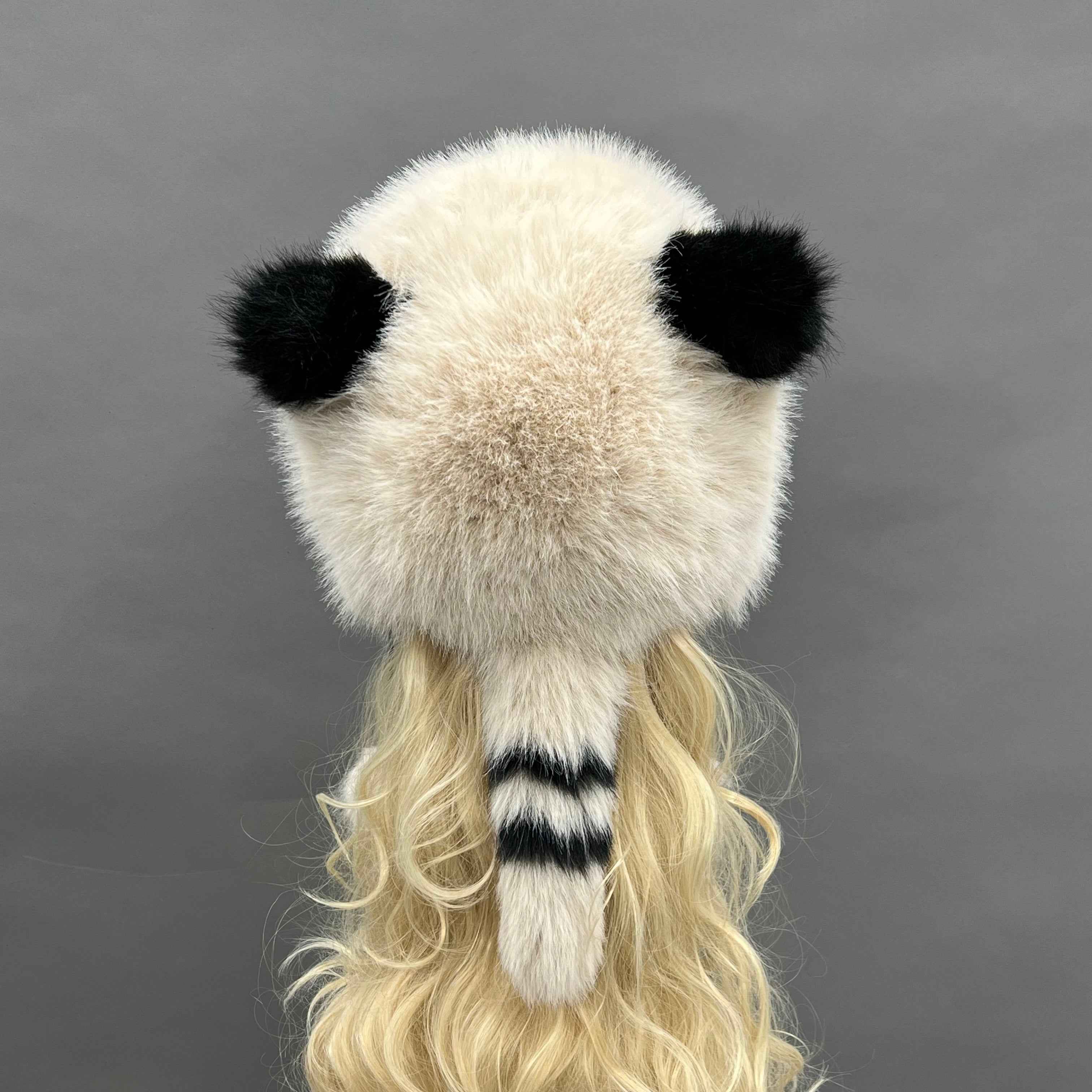 Ladies' Panda Shaped Eco-Friendly Faux Fur Hat With Two Fur Pom Poms