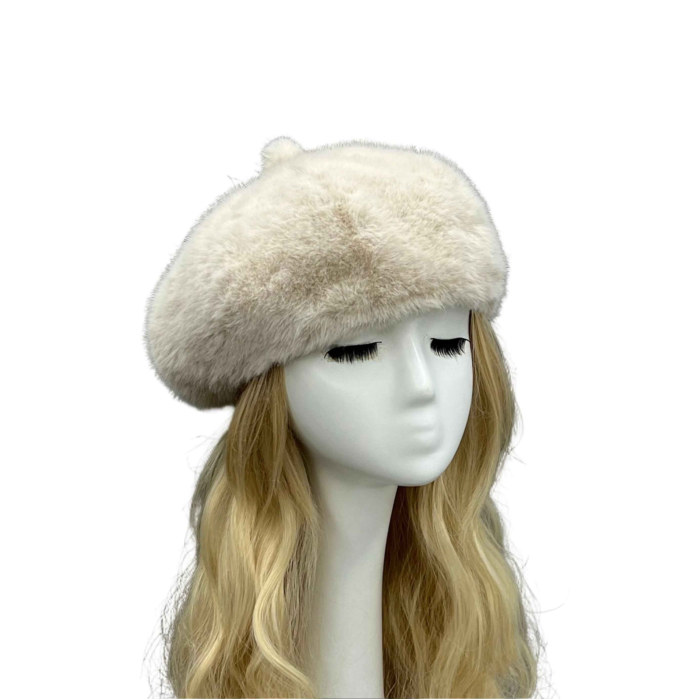 Janefur New Arrival Women's Fashionable High-End Fluffy Faux Fur Pumpkin Hat #2 Beige Adult