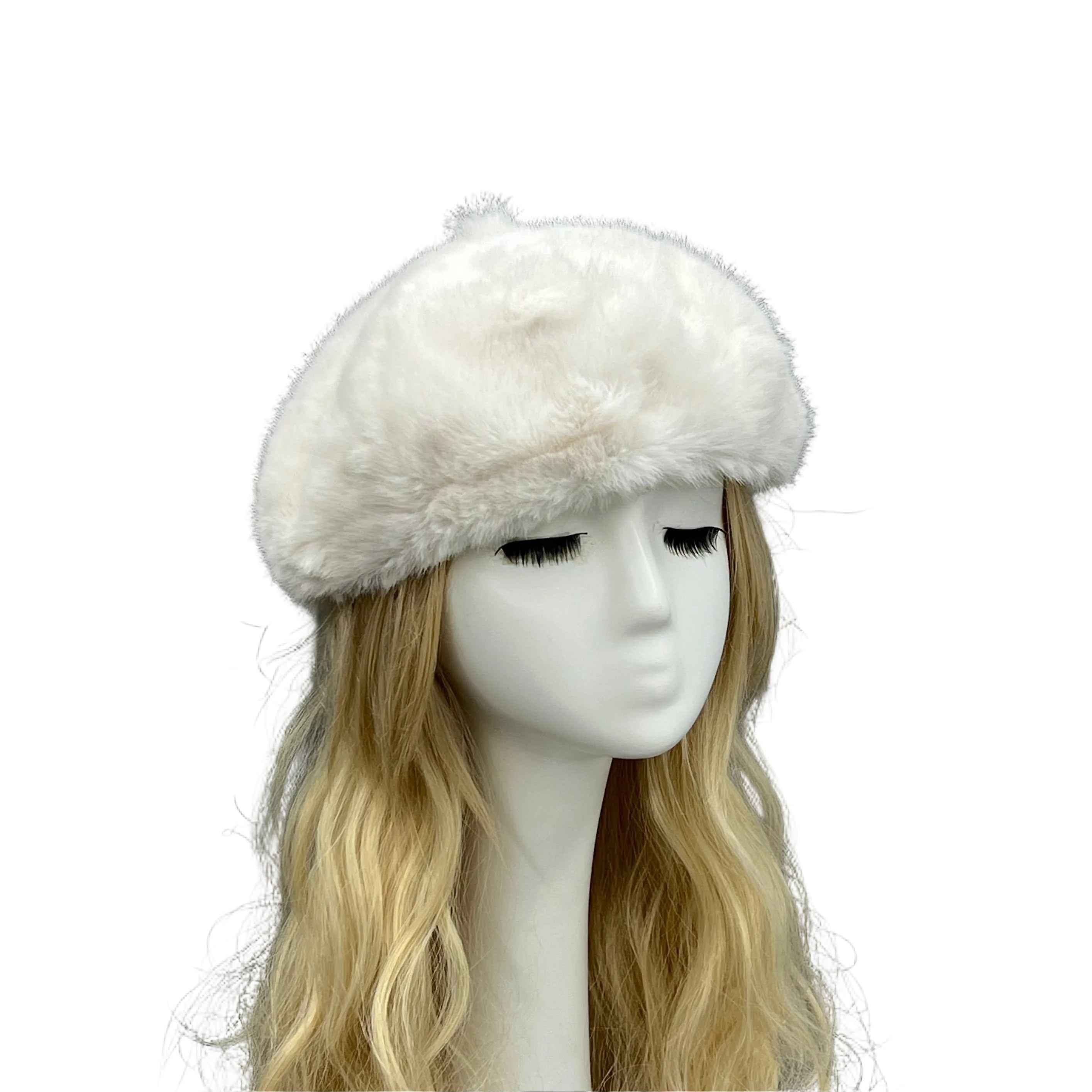 Janefur New Arrival Women's Fashionable High-End Fluffy Faux Fur Pumpkin Hat #3 White Adult