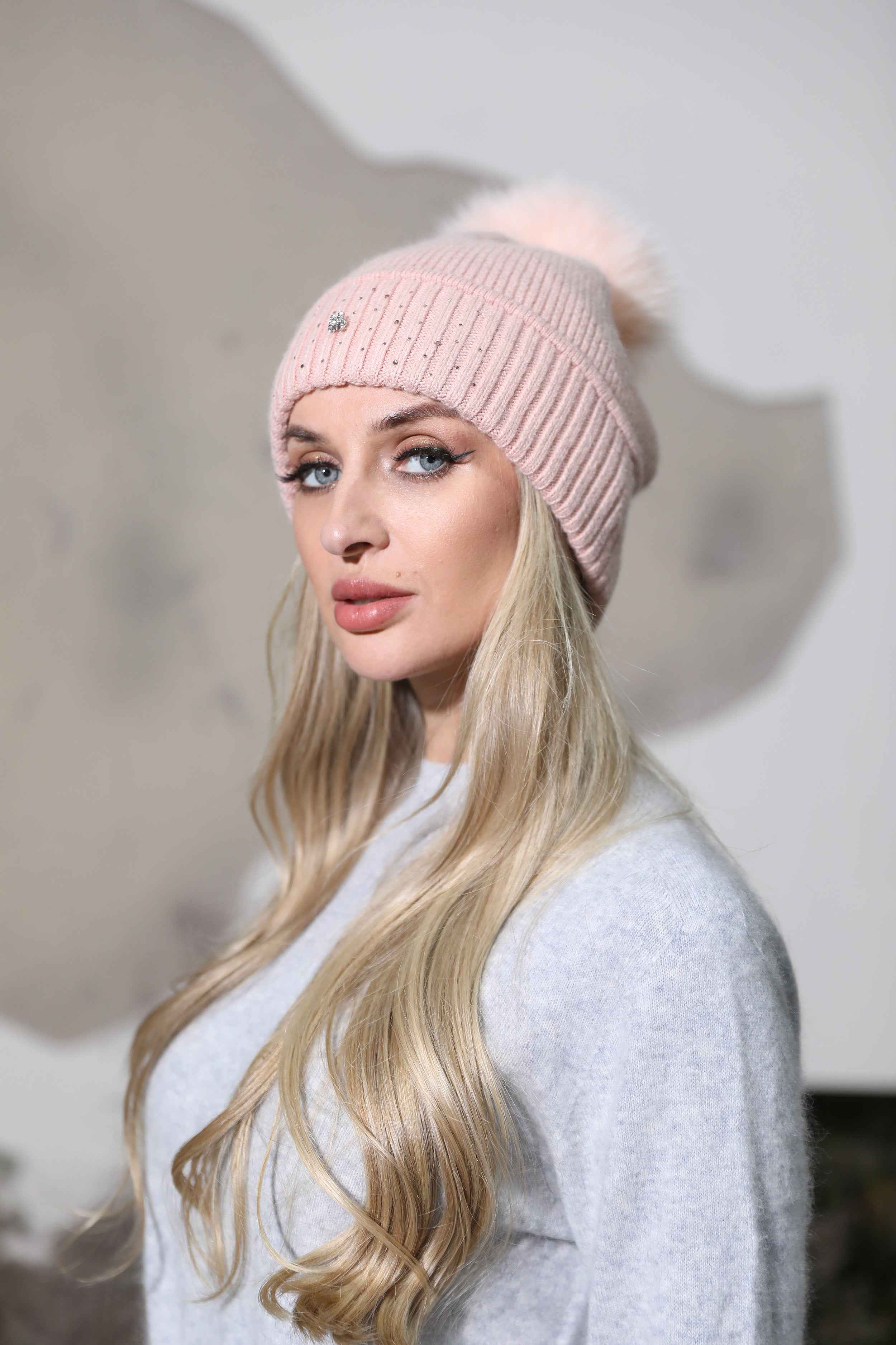Janefur Hot Selling Ladies' Personalized Butterfly Diamond Angora Beanie Hat #1 Pink Adult