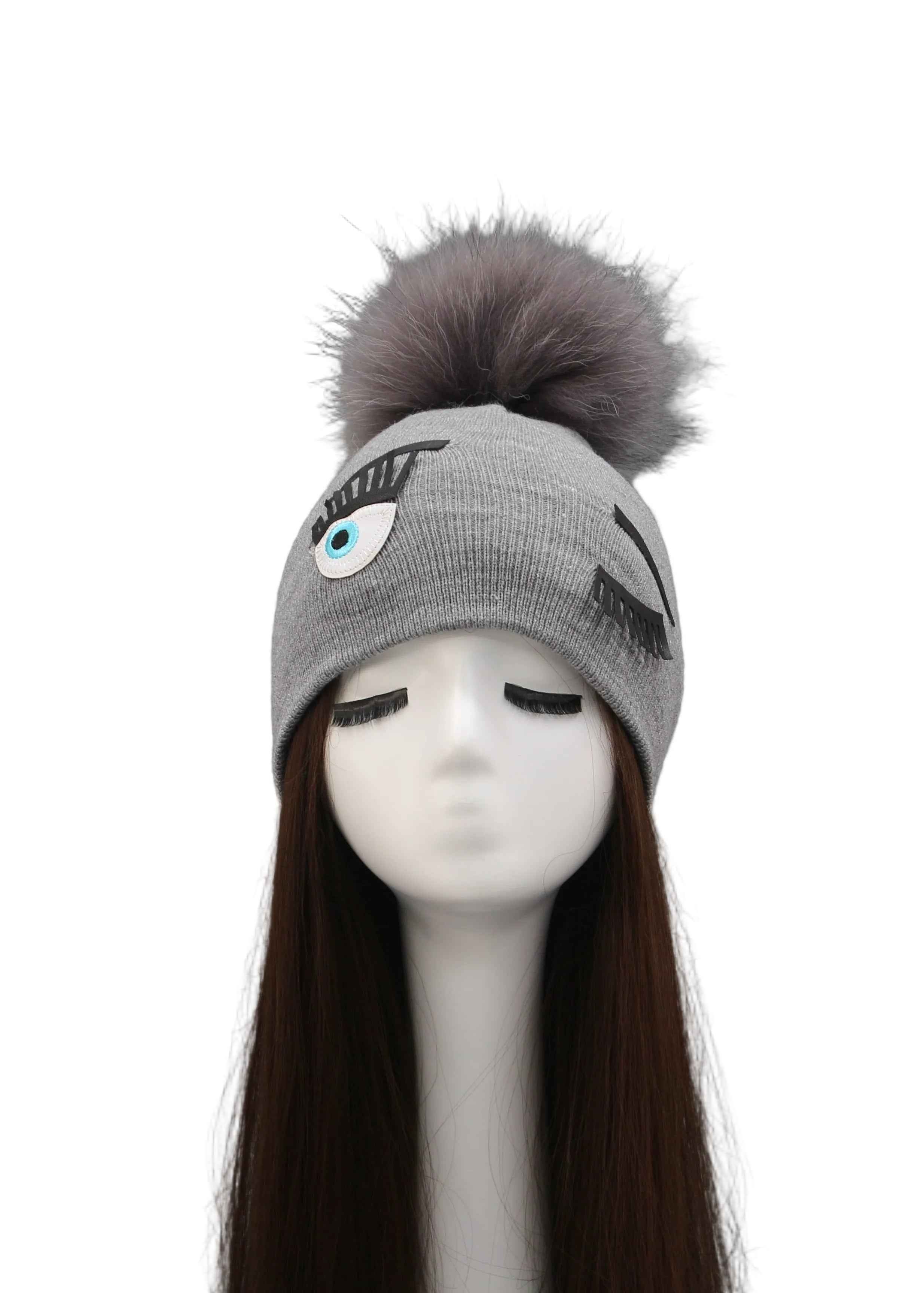 Ancient Greek Style Eye Decoration Women's Acrylic Knitted Hat #1 Gray Adult