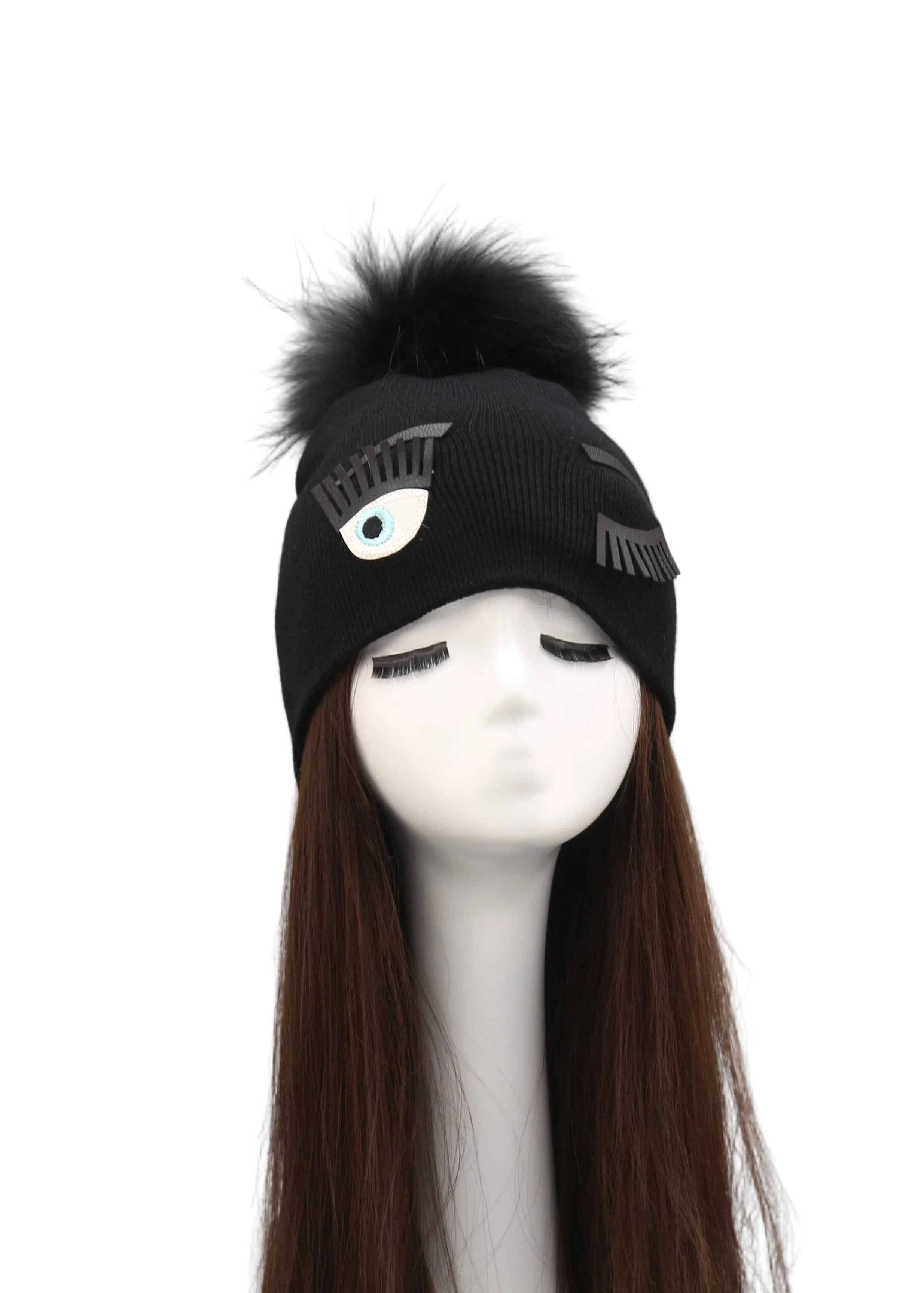 Ancient Greek Style Eye Decoration Women's Acrylic Knitted Hat #2 Black Adult