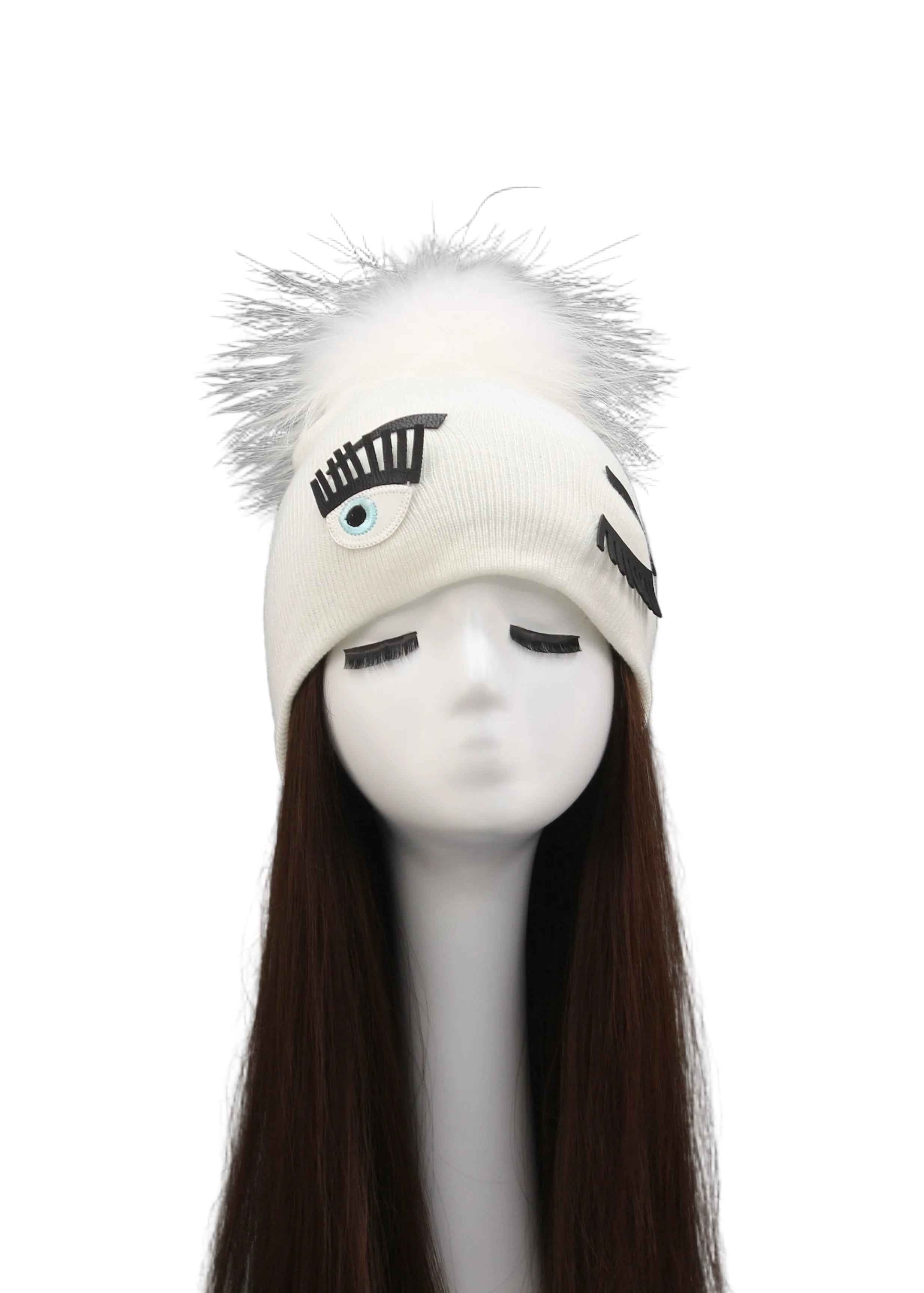 Ancient Greek Style Eye Decoration Women's Acrylic Knitted Hat #3 White Adult