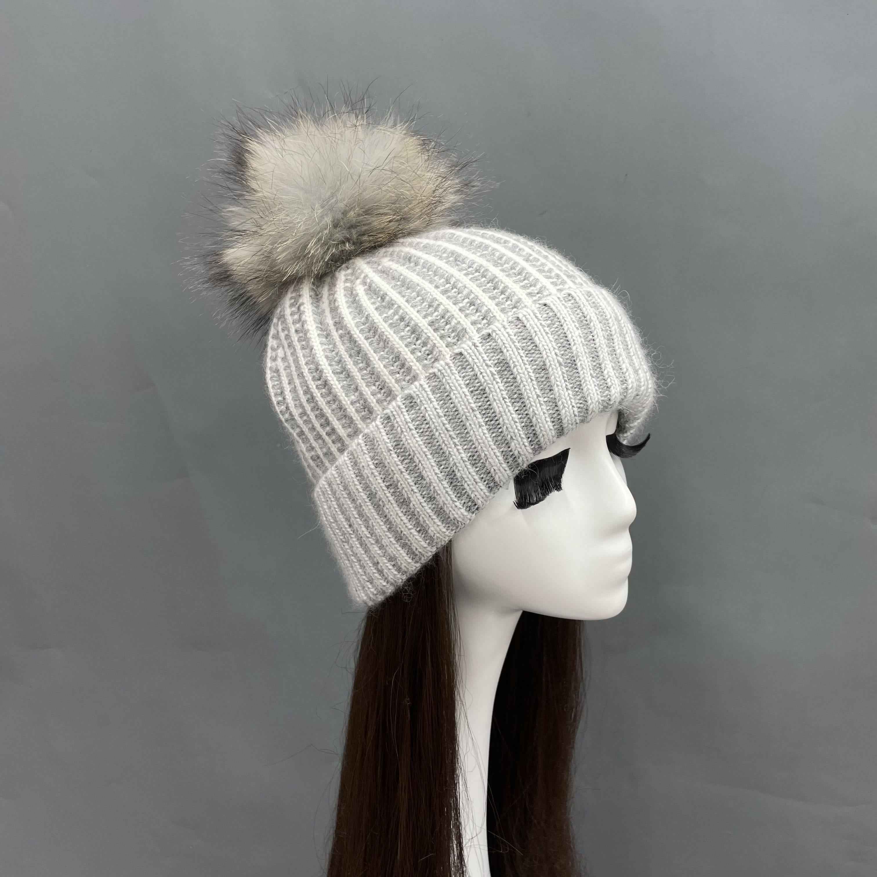 Janefur Women's Street Style Pinch Color Angora Twisted Flower Beanie Hat #1 Light Gray Adult