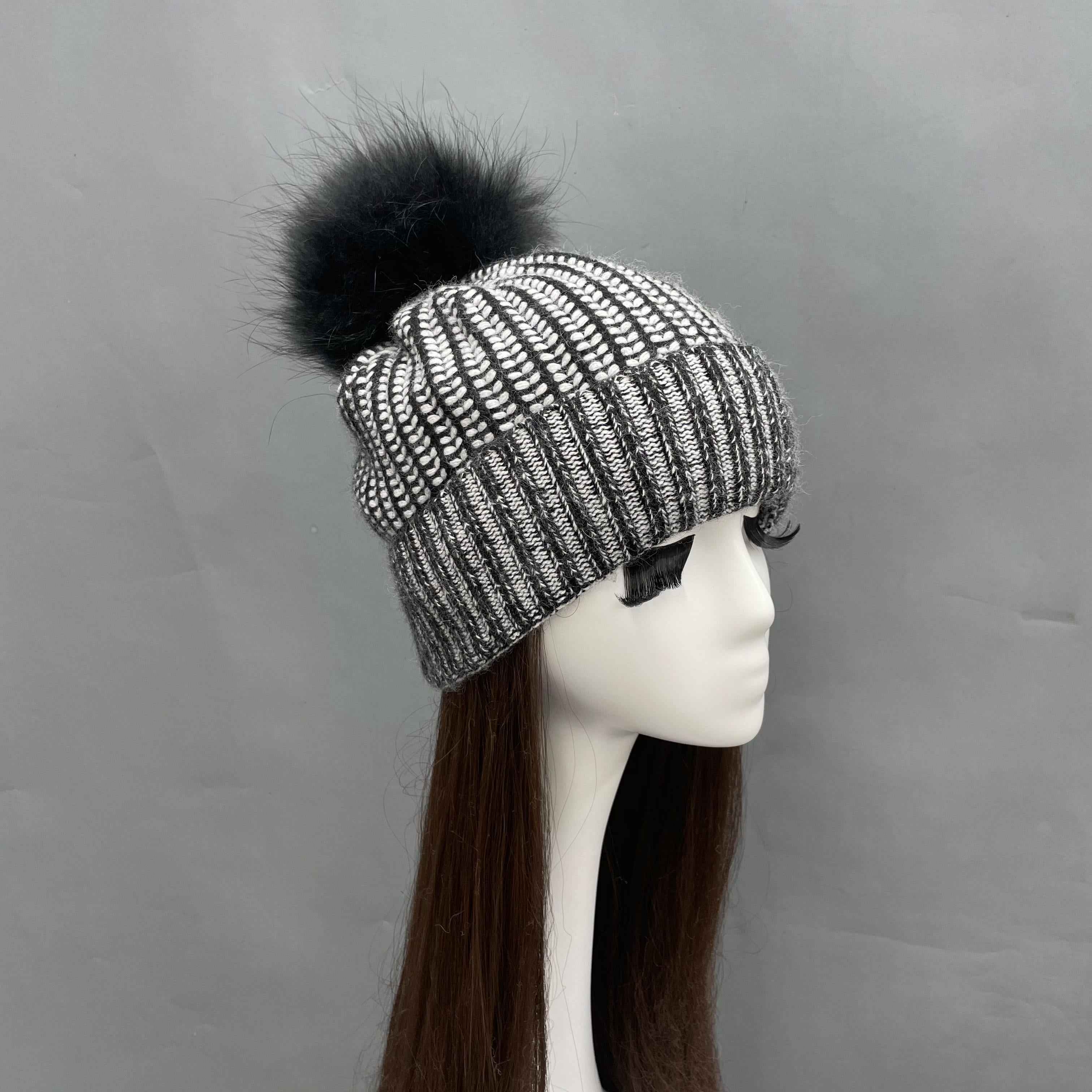 Janefur Women's Street Style Pinch Color Angora Twisted Flower Beanie Hat #2 Black Adult