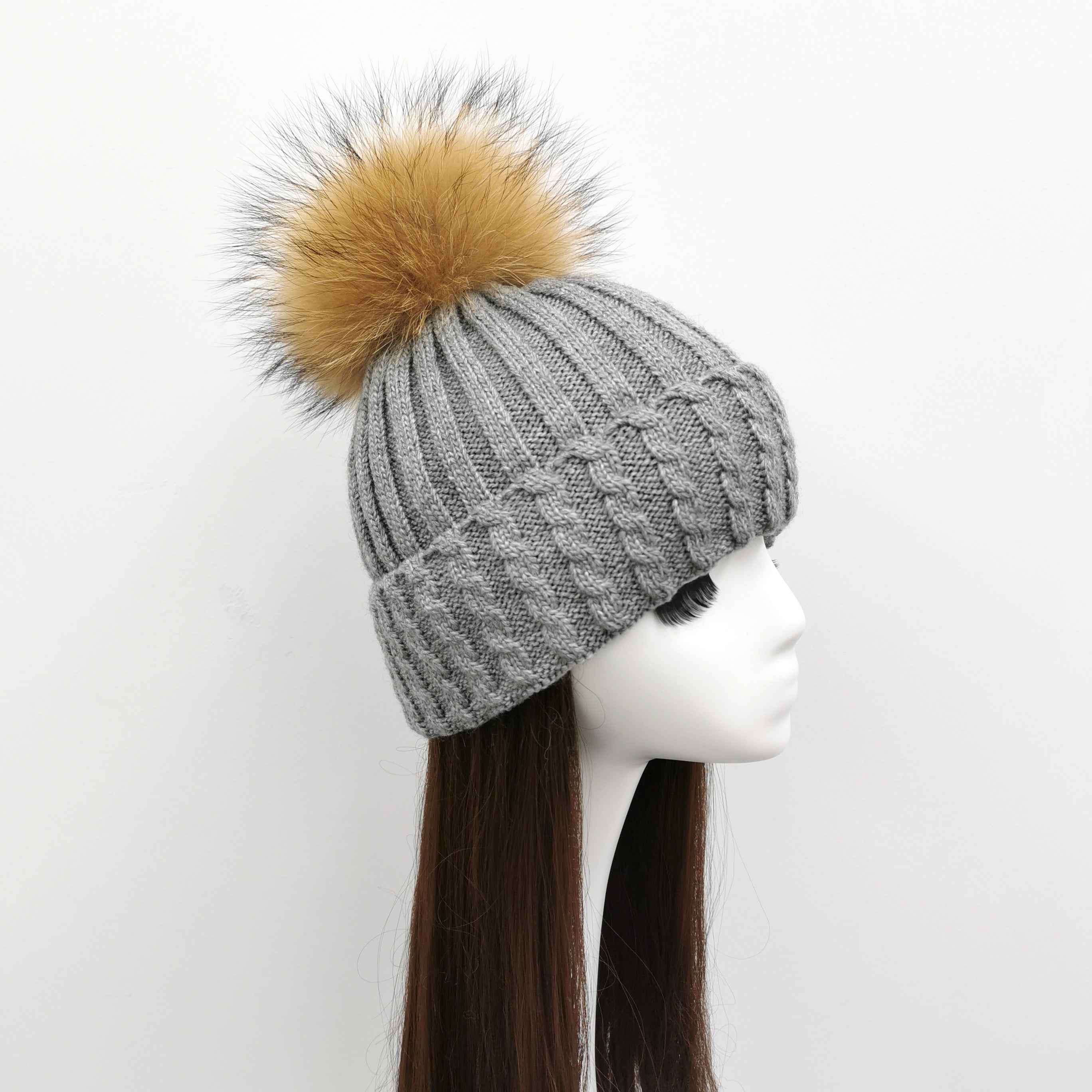 Ladies' Elegant Versatile Wool Acrylic Flanging Fried Dough Twists Beanie Hat #6 Gray Adult