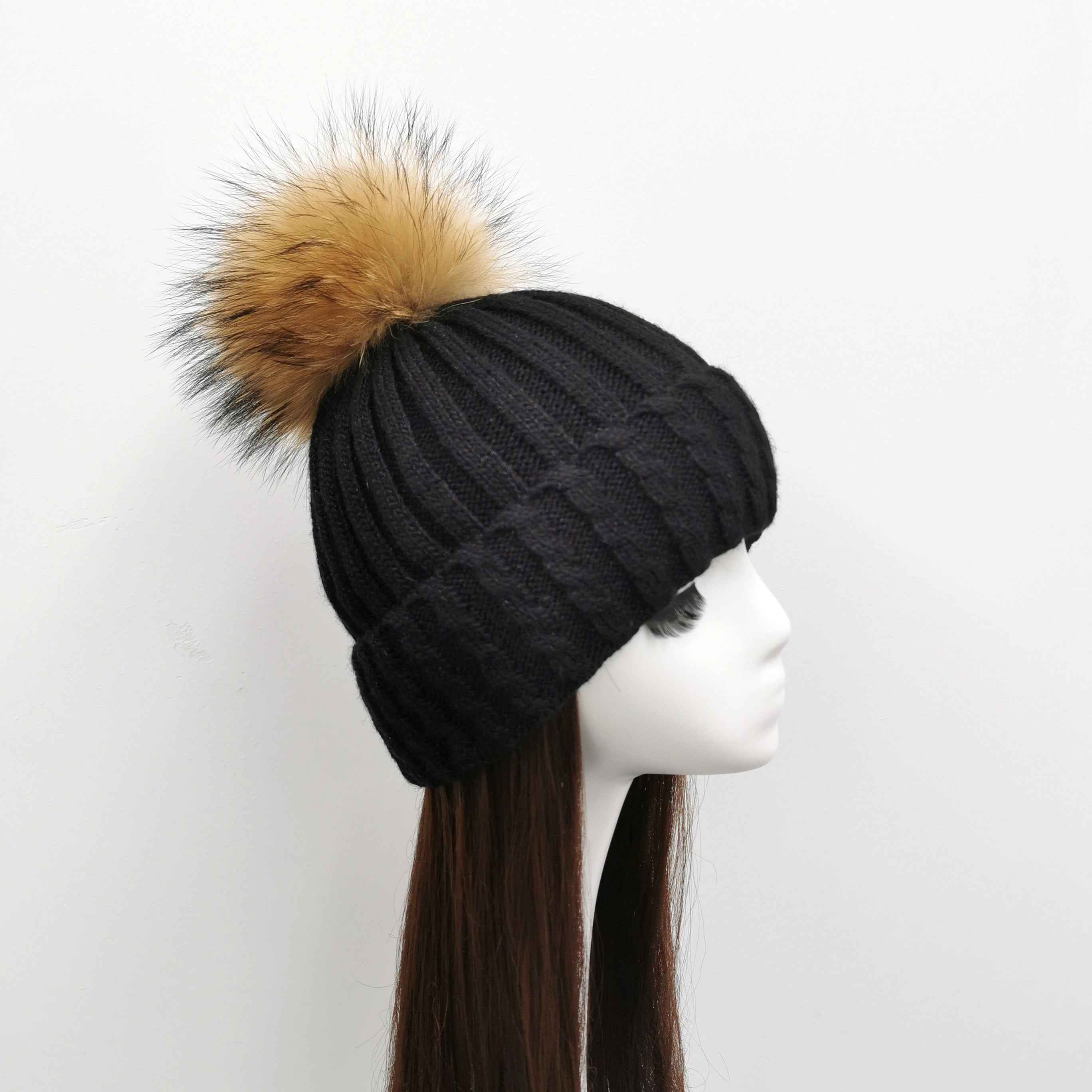 Ladies' Elegant Versatile Wool Acrylic Flanging Fried Dough Twists Beanie Hat #9 Black Adult