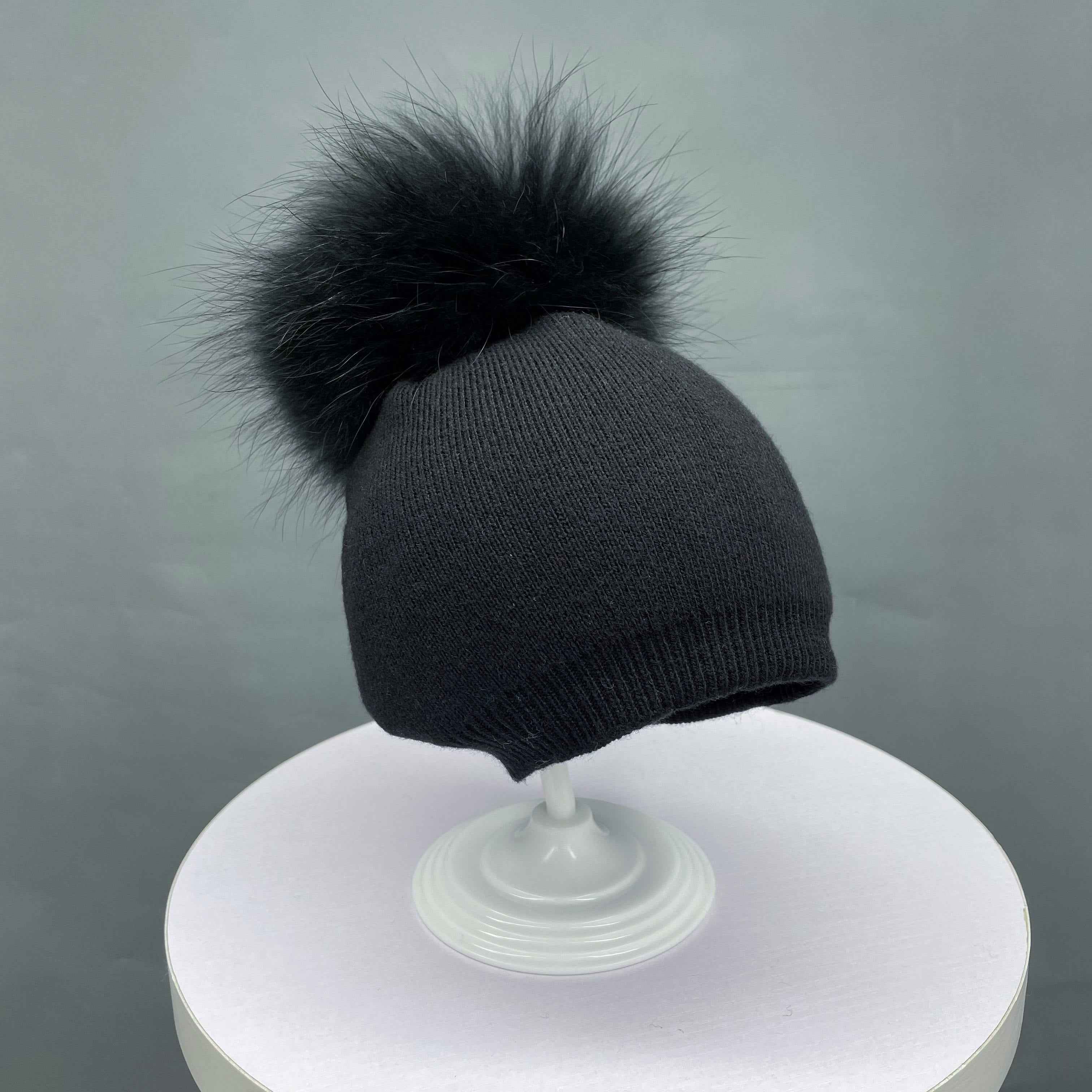 Janefur Children's Warm Wool Beanie Hat Suitable For Aged 1-3 Years Old #1 Black Child