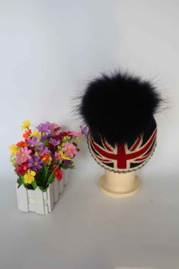 British Style Parent-Child Fur Pom Pom Acrylic Knitted Hat For Daily Wear #2 Child Child
