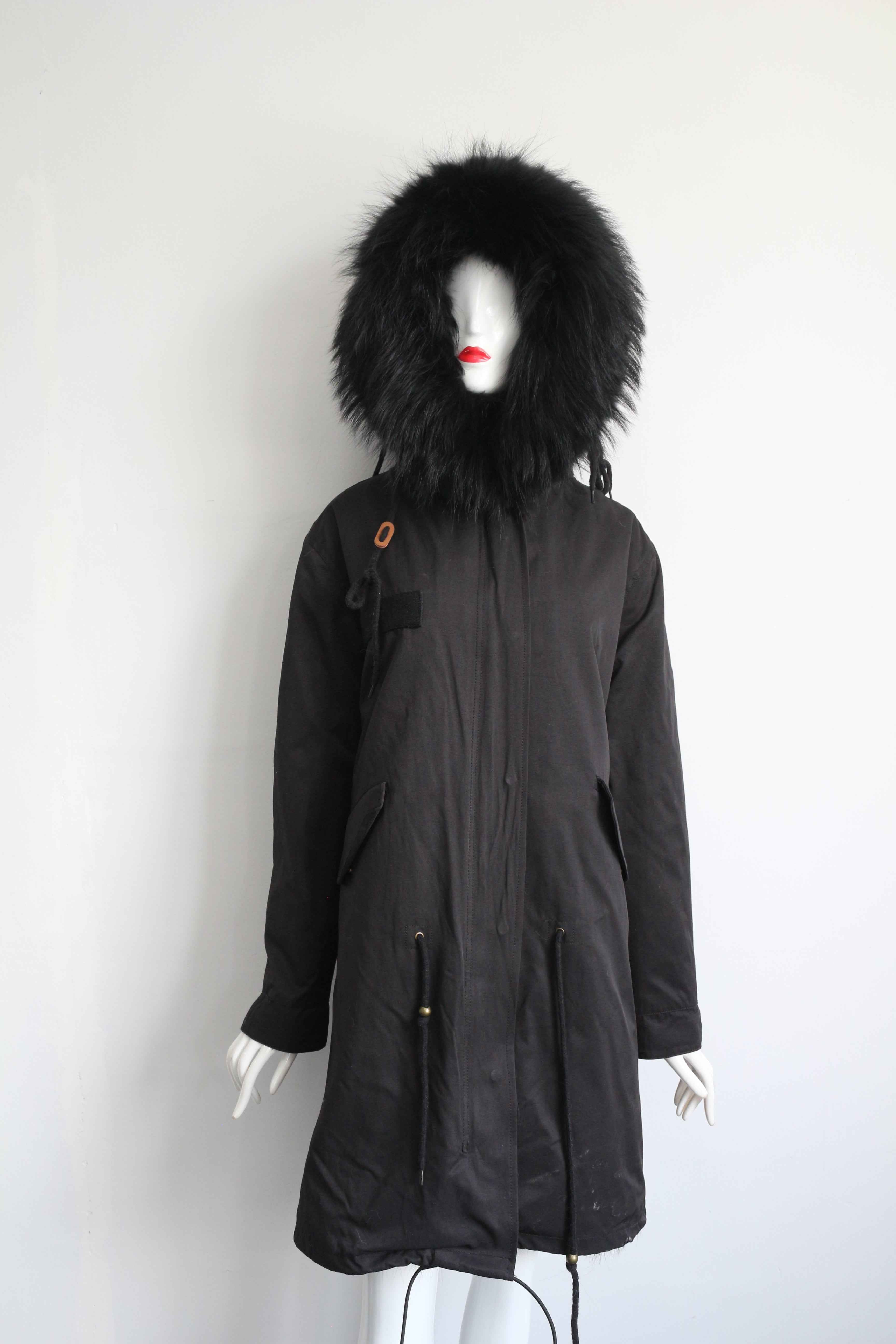 Women's Black Parka Coat with Raccoon Fur Lining – Warm Winter Jacket with Removable Fur Hood, Heavy Duty Insulated Outerwear 3#