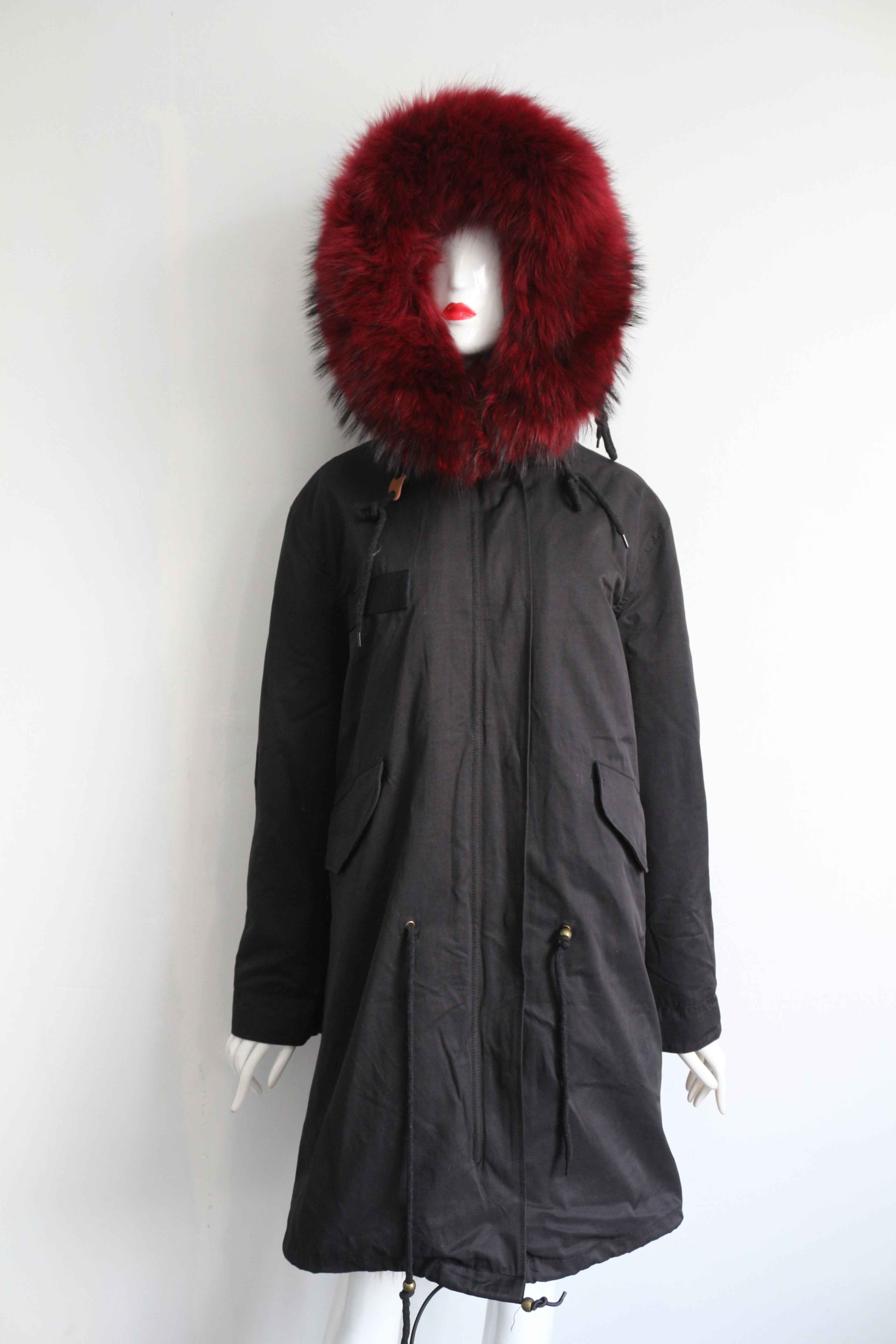 Women's Black Parka Coat with Raccoon Fur Lining – Warm Winter Jacket with Removable Fur Hood, Heavy Duty Insulated Outerwear 4#