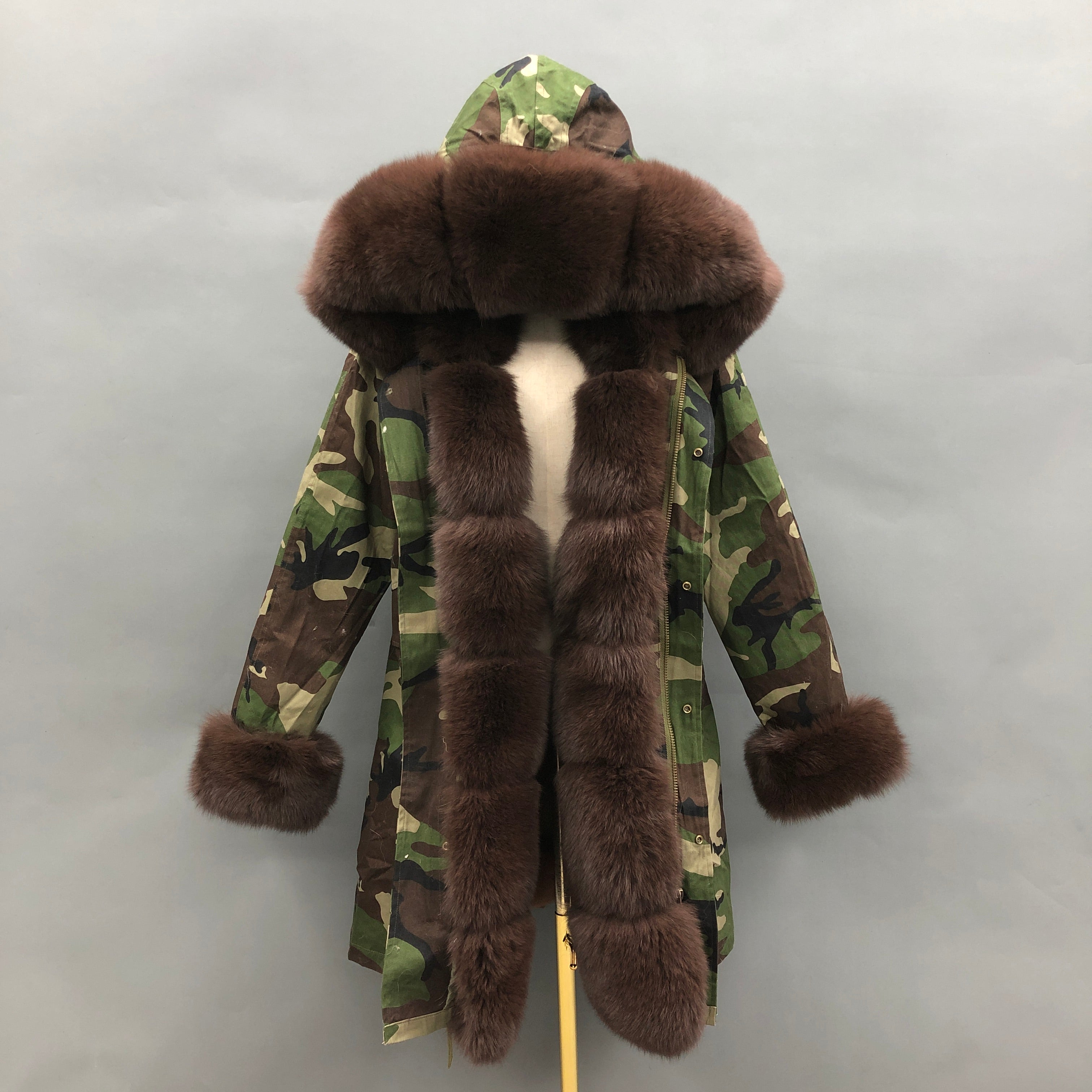 Long Black Parka with Pink Fox Fur Trim – Hooded Winter Coat for Women, Faux Fur Collar & Cuffs, Warm Oversize Outerwear 6#