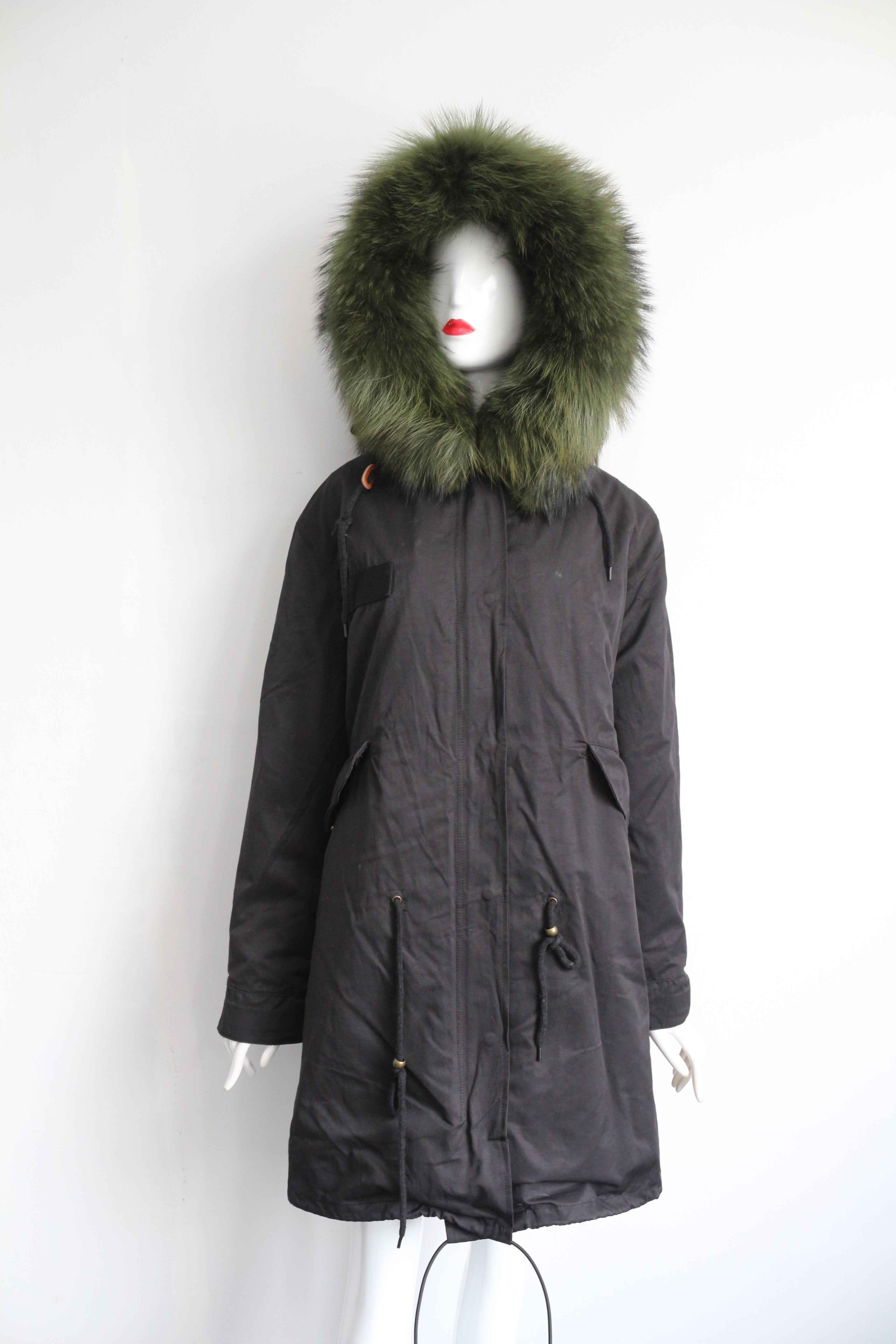 Women's Black Parka Coat with Raccoon Fur Lining – Warm Winter Jacket with Removable Fur Hood, Heavy Duty Insulated Outerwear 5#