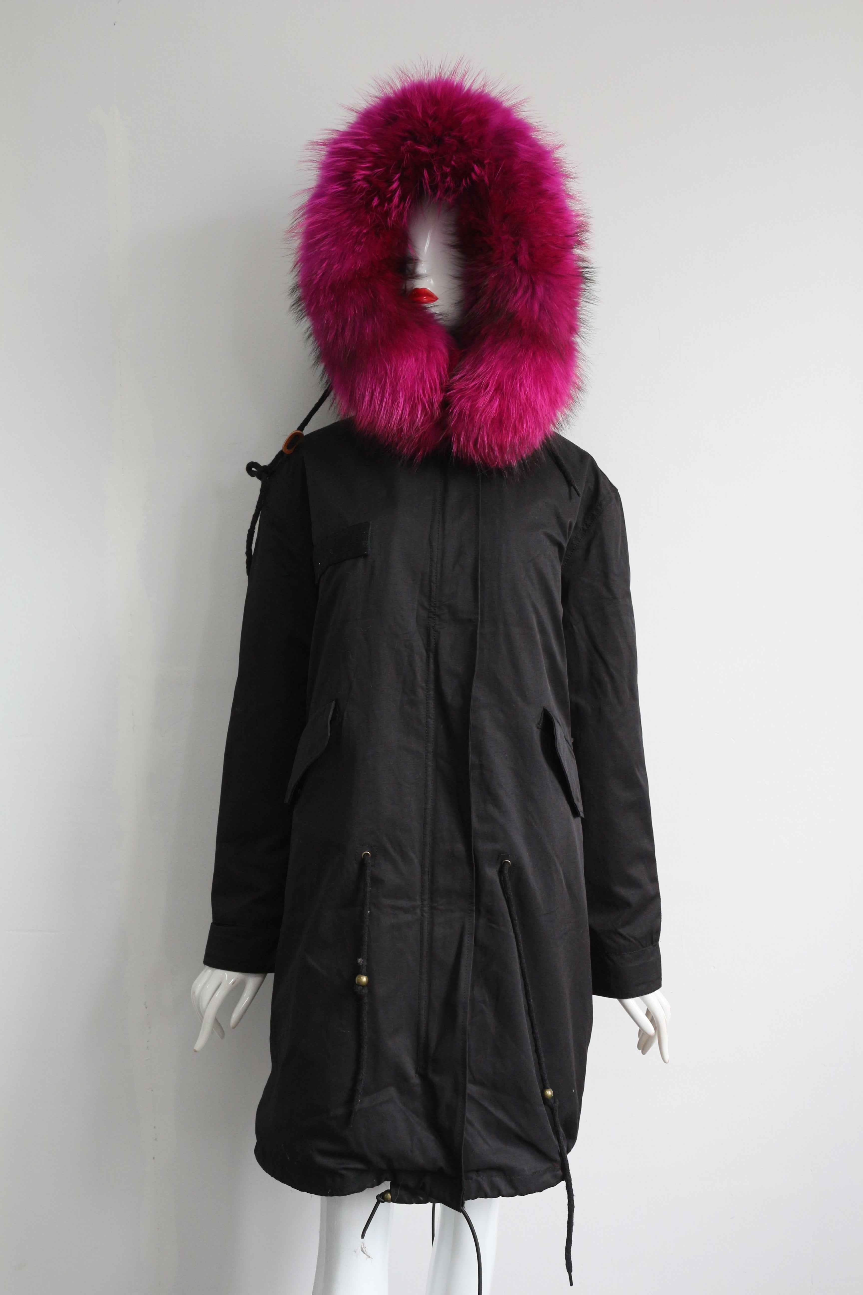 Women's Black Parka Coat with Raccoon Fur Lining – Warm Winter Jacket with Removable Fur Hood, Heavy Duty Insulated Outerwear 6#
