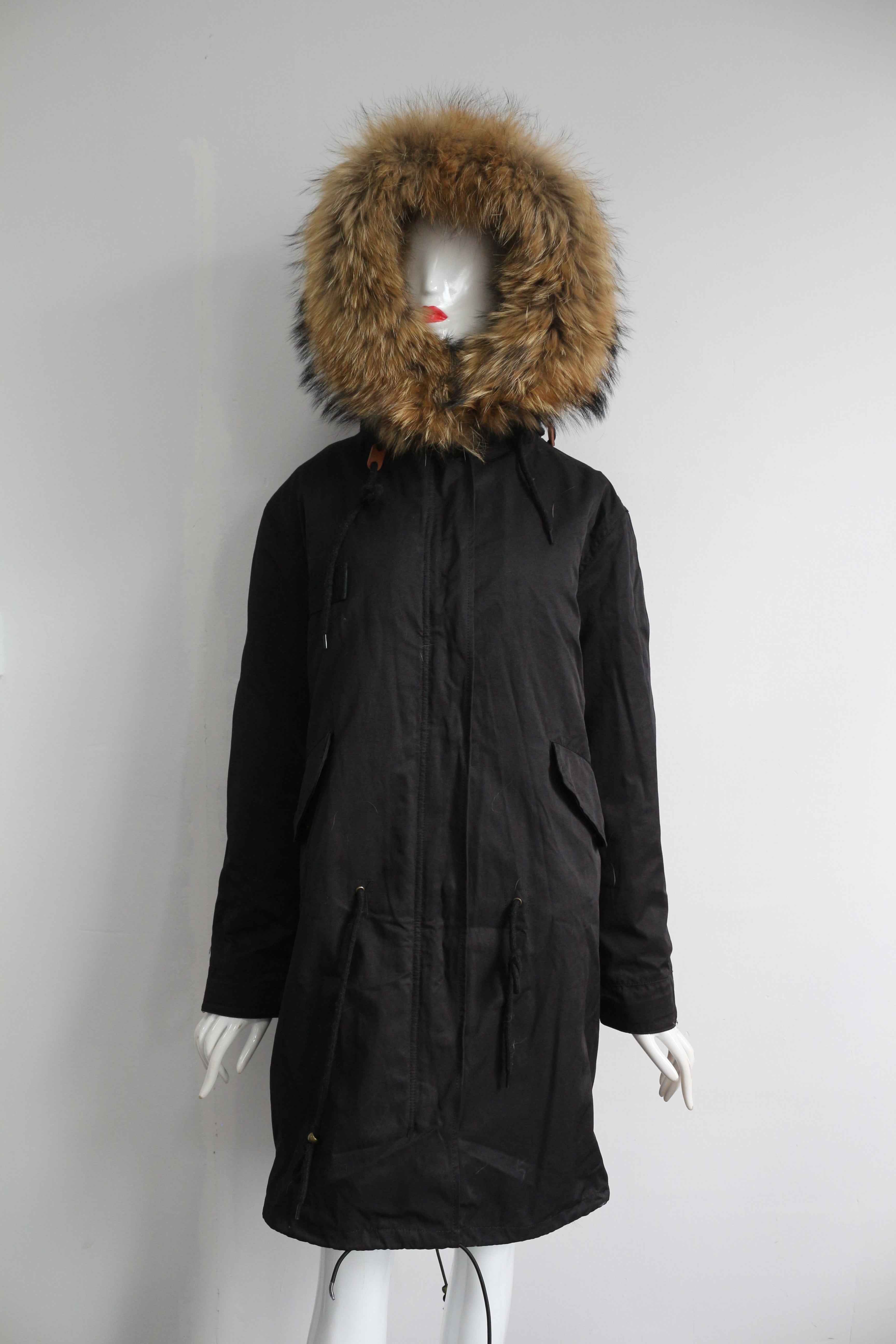 Women's Black Parka Coat with Raccoon Fur Lining – Warm Winter Jacket with Removable Fur Hood, Heavy Duty Insulated Outerwear 2#