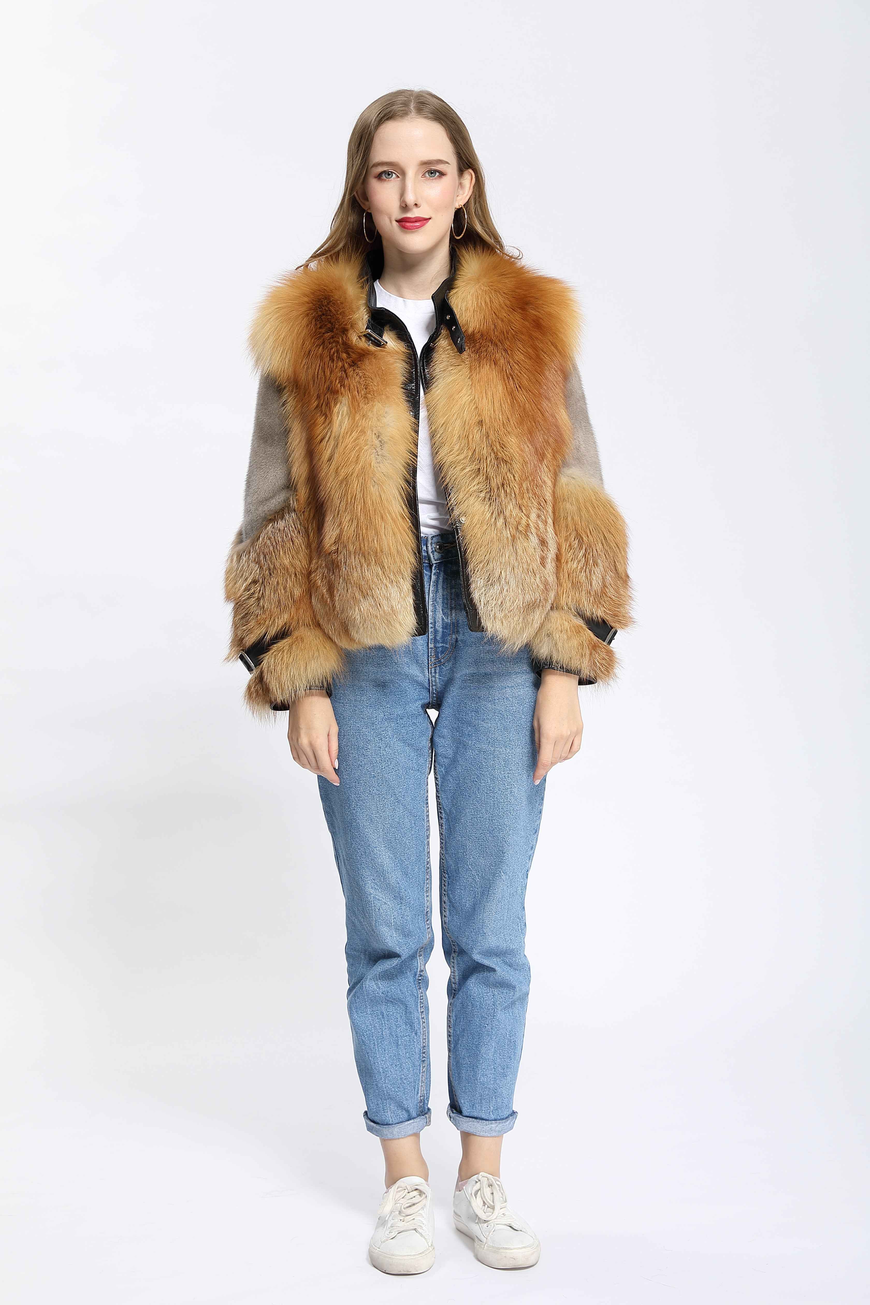 Luxury Fox Fur & Mink Fur Patchwork Winter Fashion Fur Coat