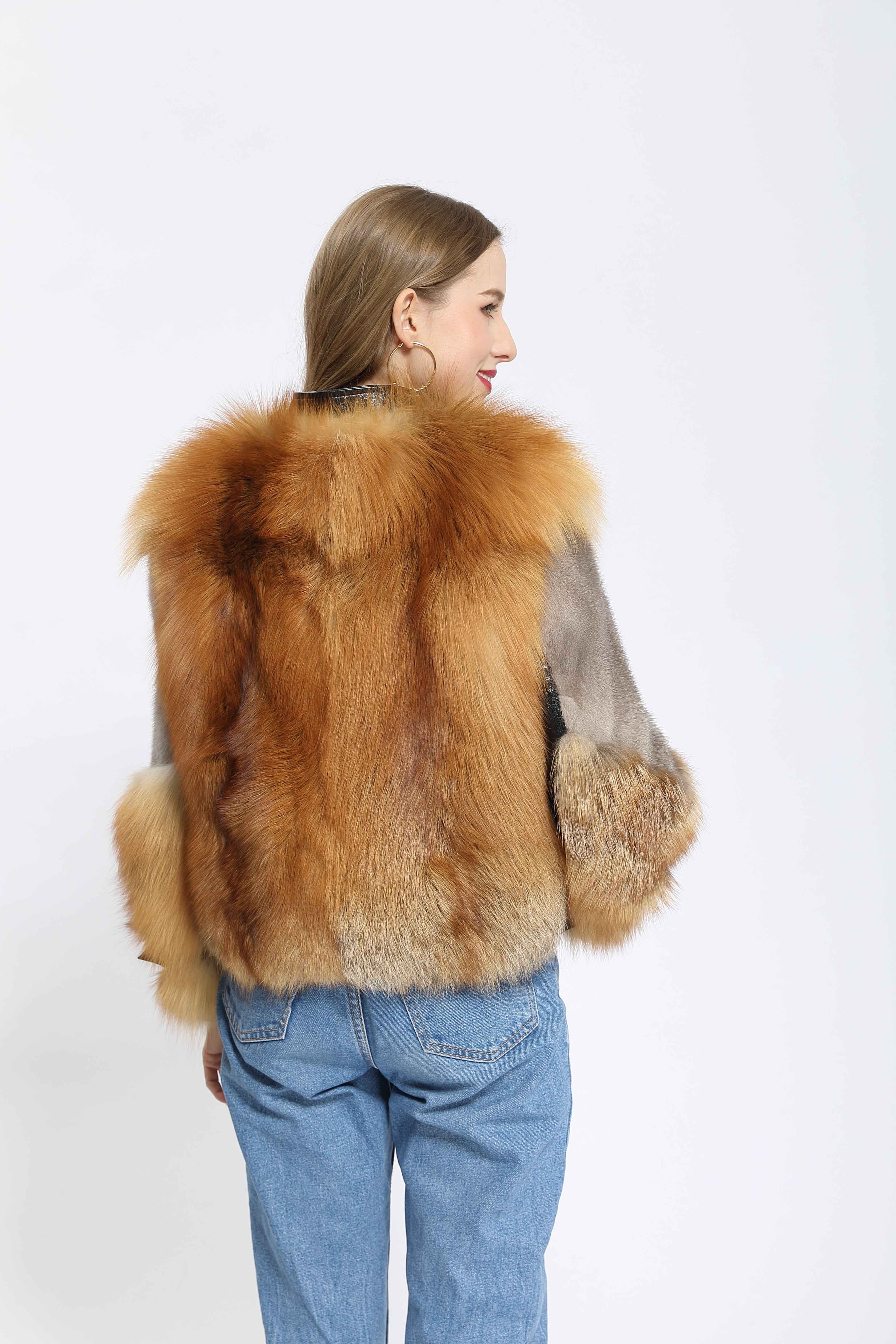 Luxury Fox Fur & Mink Fur Patchwork Winter Fashion Fur Coat