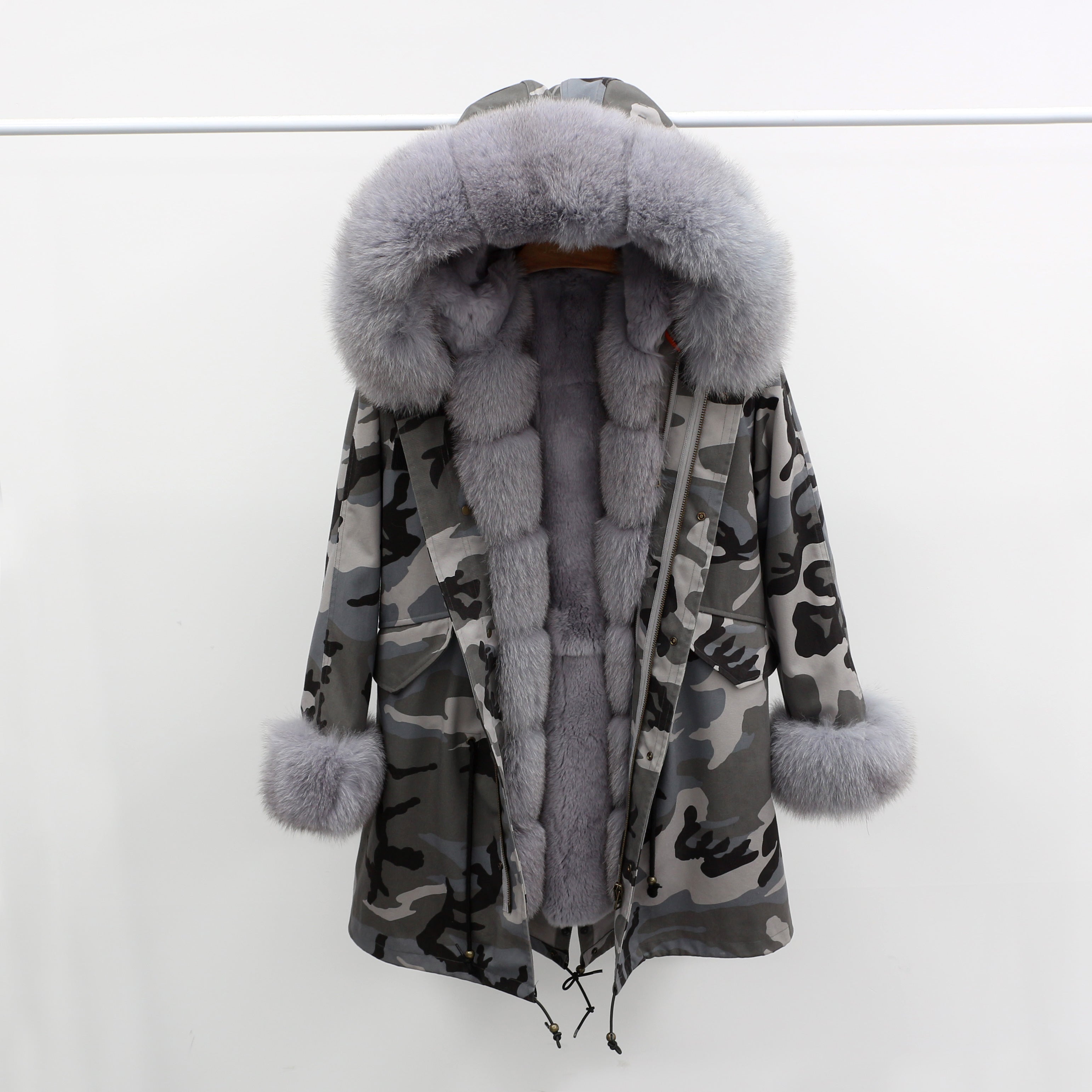 Long Black Parka with Pink Fox Fur Trim – Hooded Winter Coat for Women, Faux Fur Collar & Cuffs, Warm Oversize Outerwear 3#