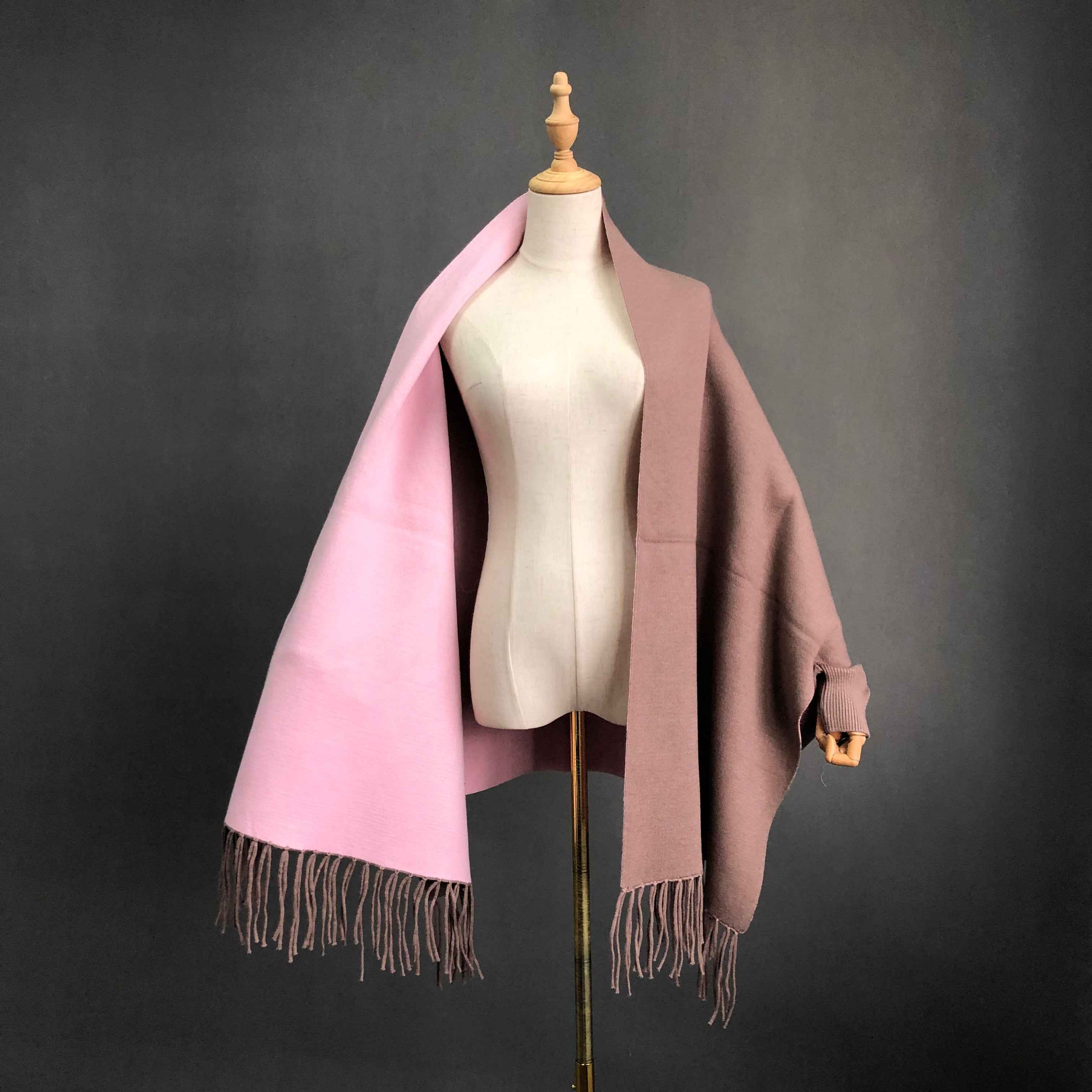 Women's Solid Color Wool Shawl with Fringe Detail - Luxurious Winter Wrap Accessory 11# Milk Tea Pink