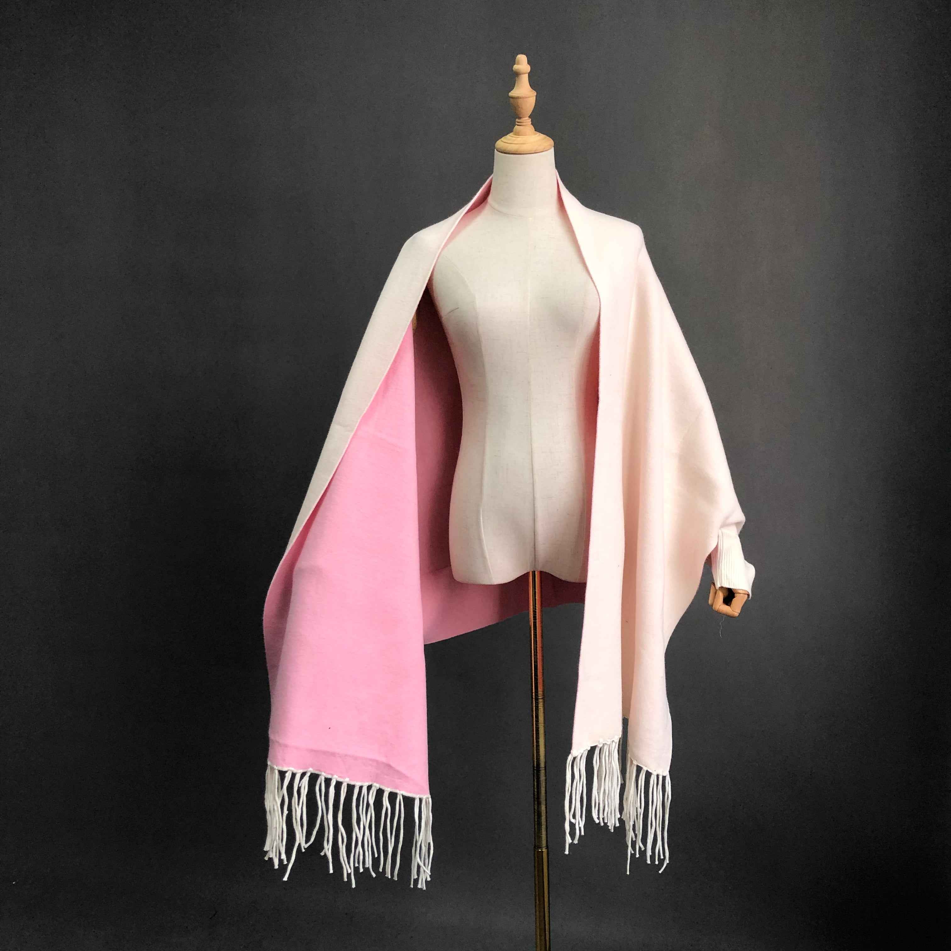 Women's Solid Color Wool Shawl with Fringe Detail - Luxurious Winter Wrap Accessory 12# Light Pink Pink