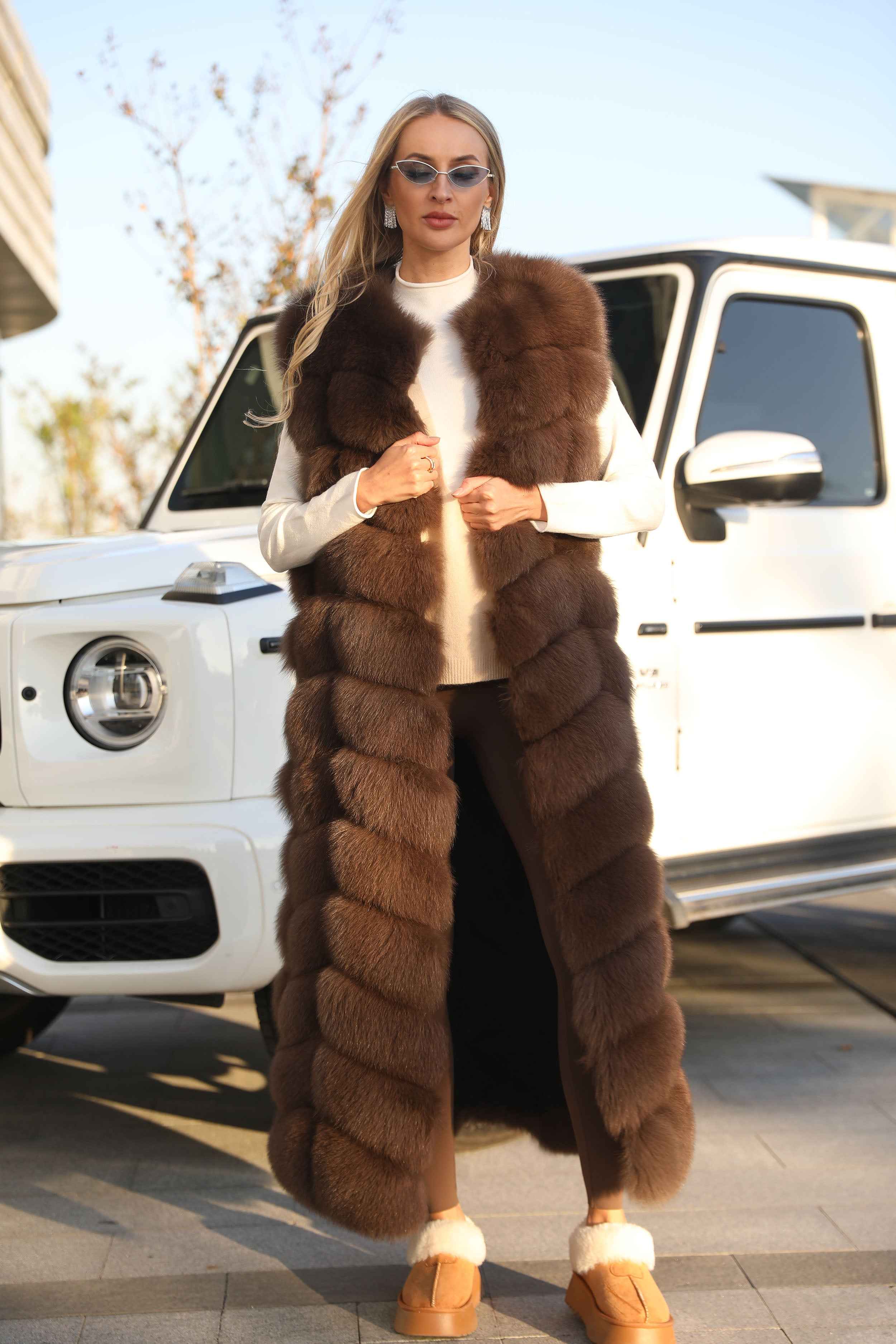 Luxury Long Fox Fur Vest 12-Section Bread Style Real Fur Sleeveless Coat for Women Winter Fashion