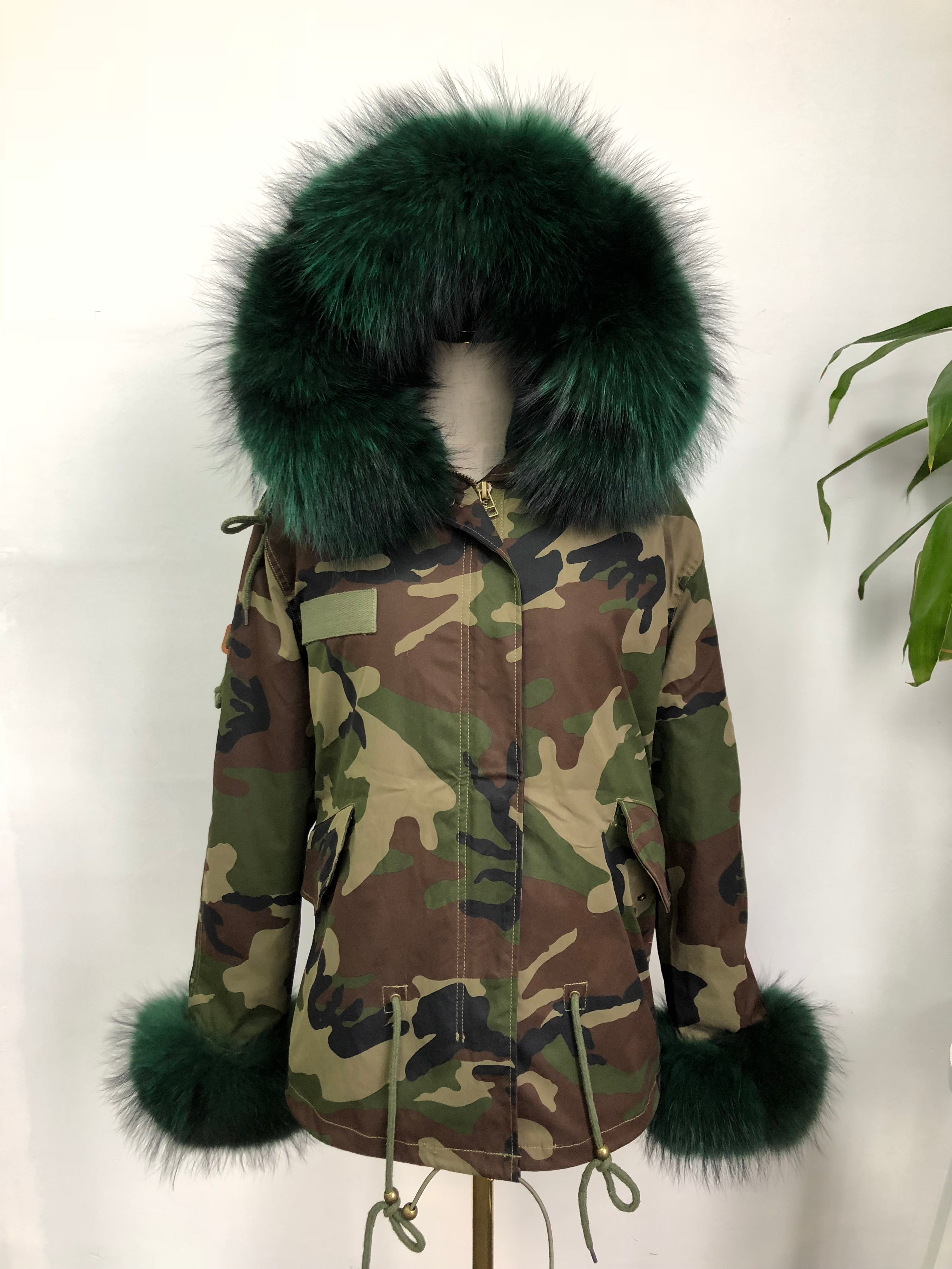 Short Faux Fur Parka – Winter Jacket with Fake Fur Collar & Pom Poms, Warm Outdoor Coat for Cold Weather
