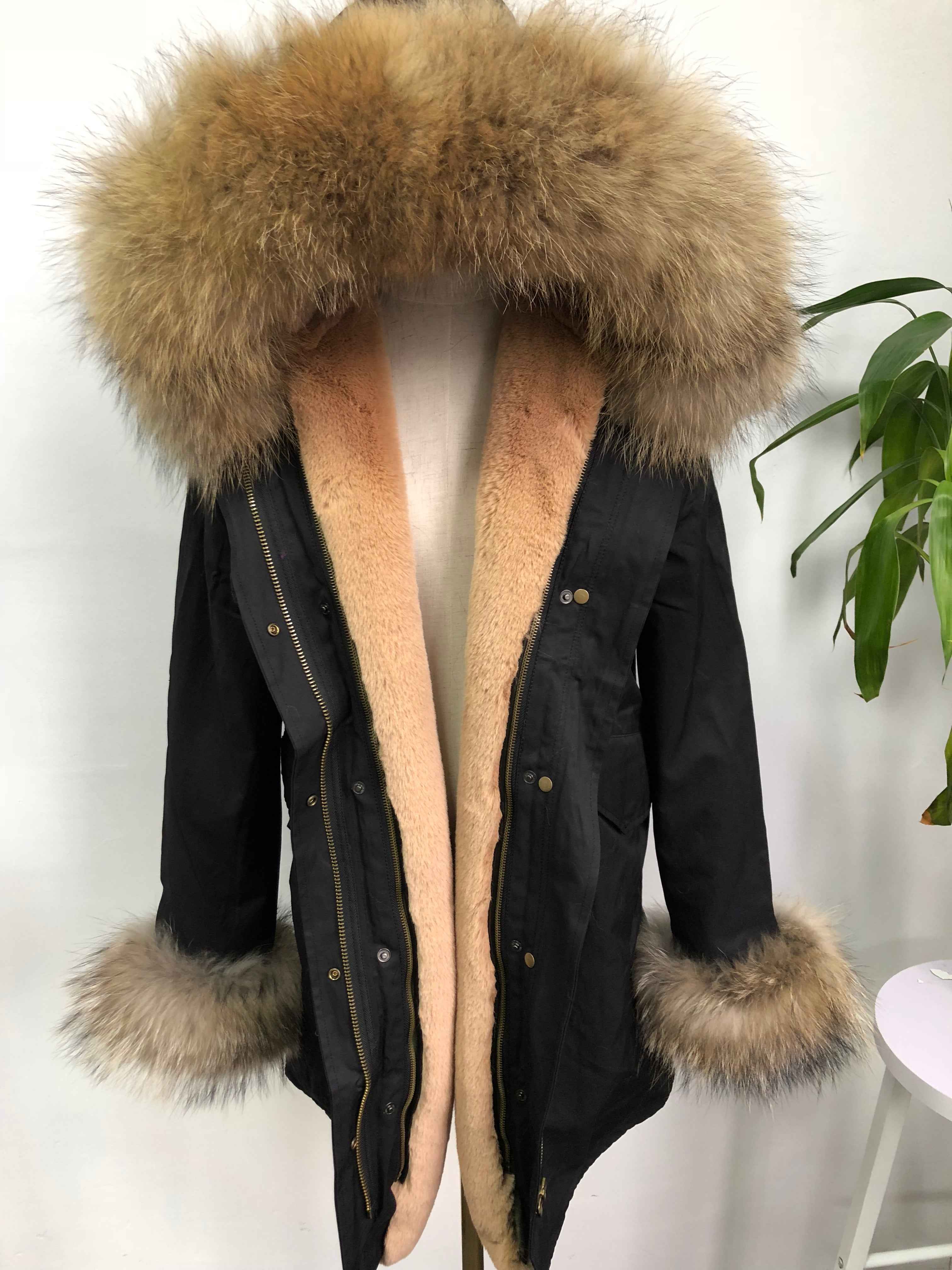 Women's Camouflage Faux Fur Parka – Winter Jacket with Fake Fur Collar & Pom Poms, Warm Outdoor Coat for Cold Weather 7#Black