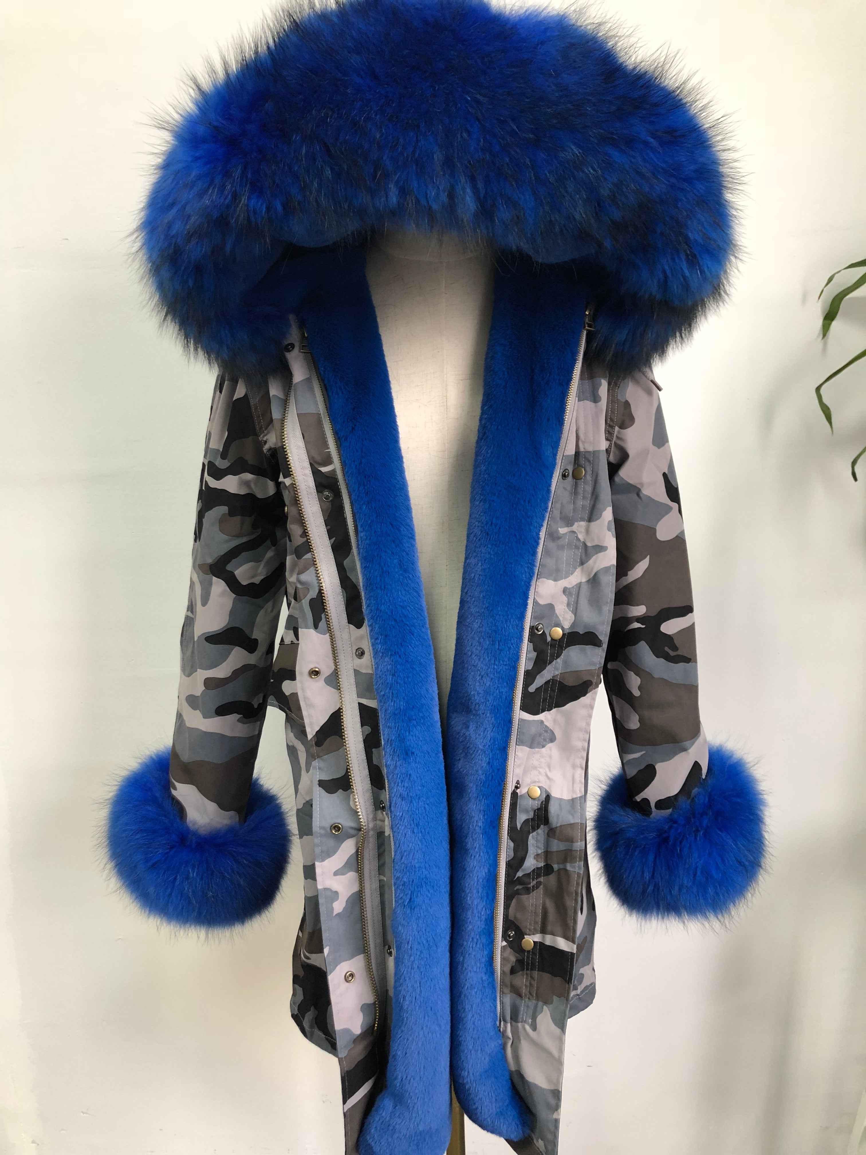 Women's Camouflage Faux Fur Parka – Winter Jacket with Fake Fur Collar & Pom Poms, Warm Outdoor Coat for Cold Weather