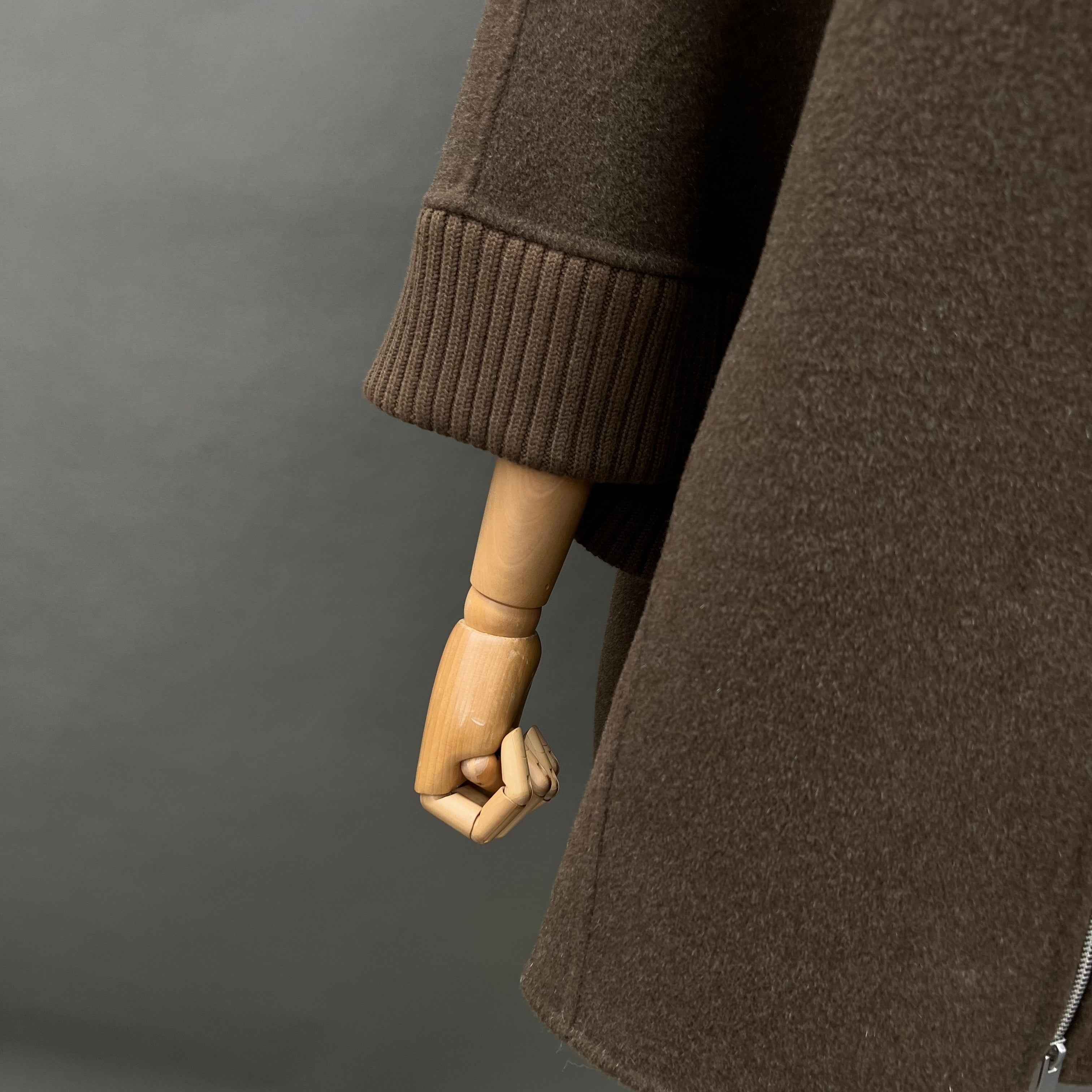 Autumn Winter Brown Cashmere Wool Coat with Zip & Ribbed Details