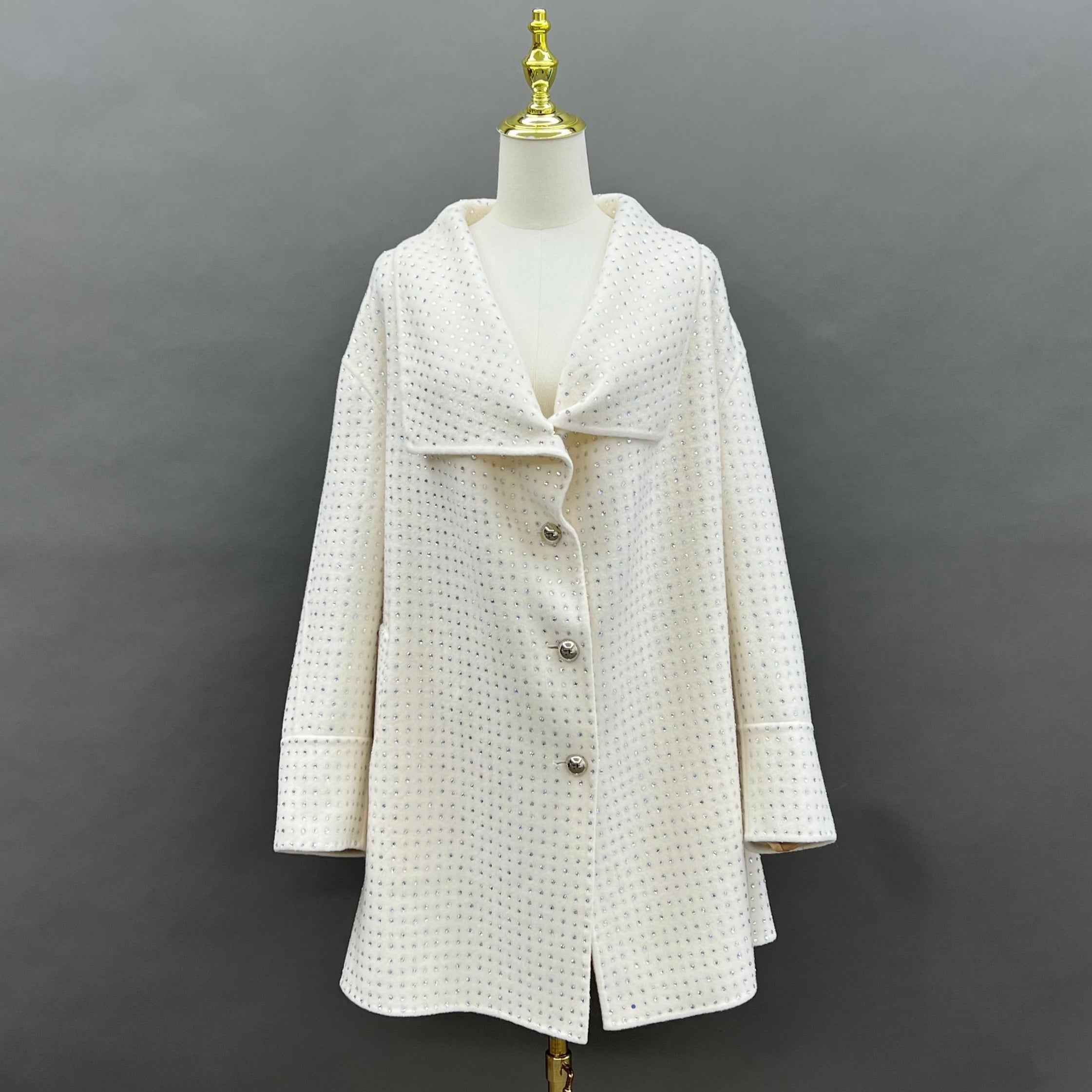 Autumn Winter Double - sided Cashmere Coat With Diamond Decor
