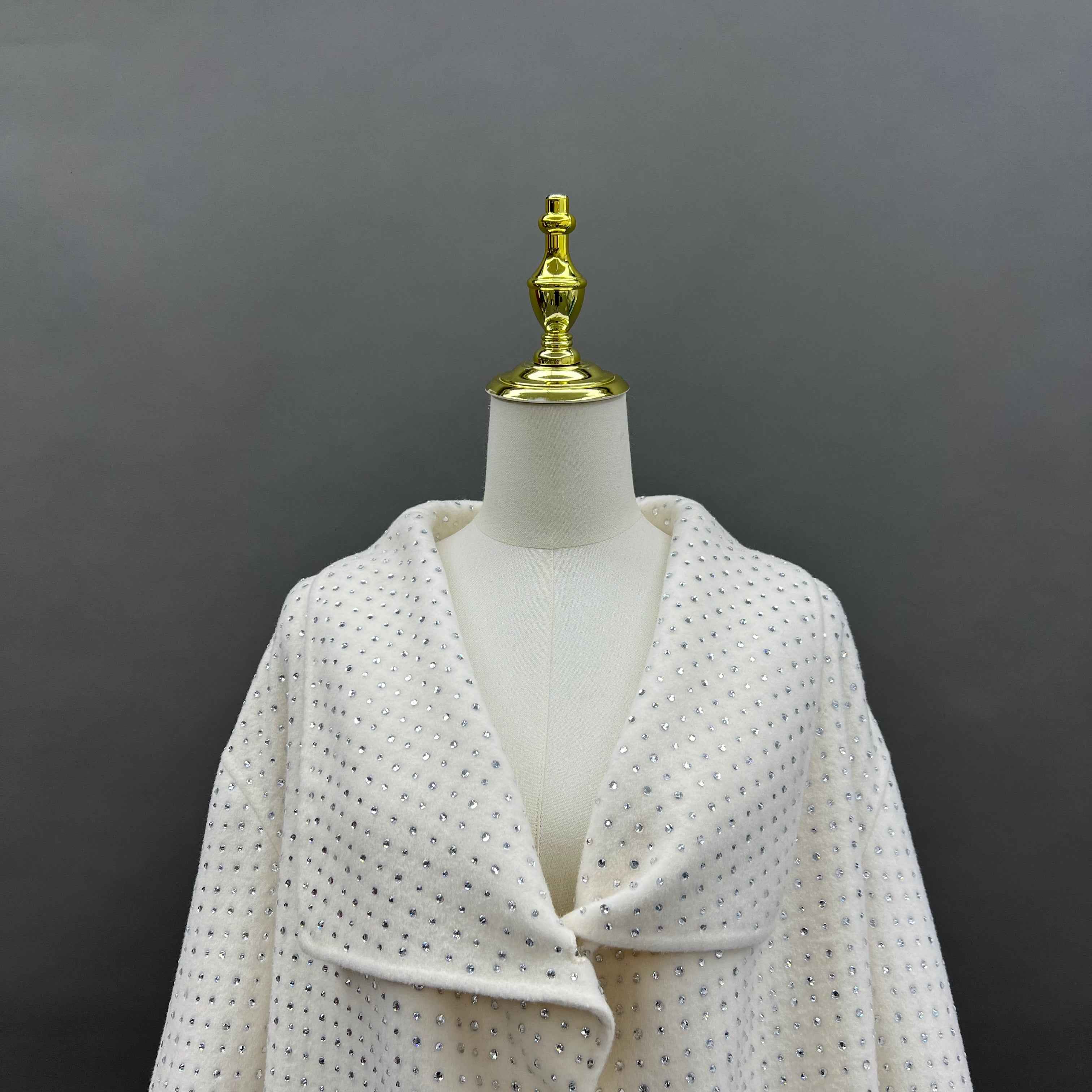 Autumn Winter Double - sided Cashmere Coat With Diamond Decor
