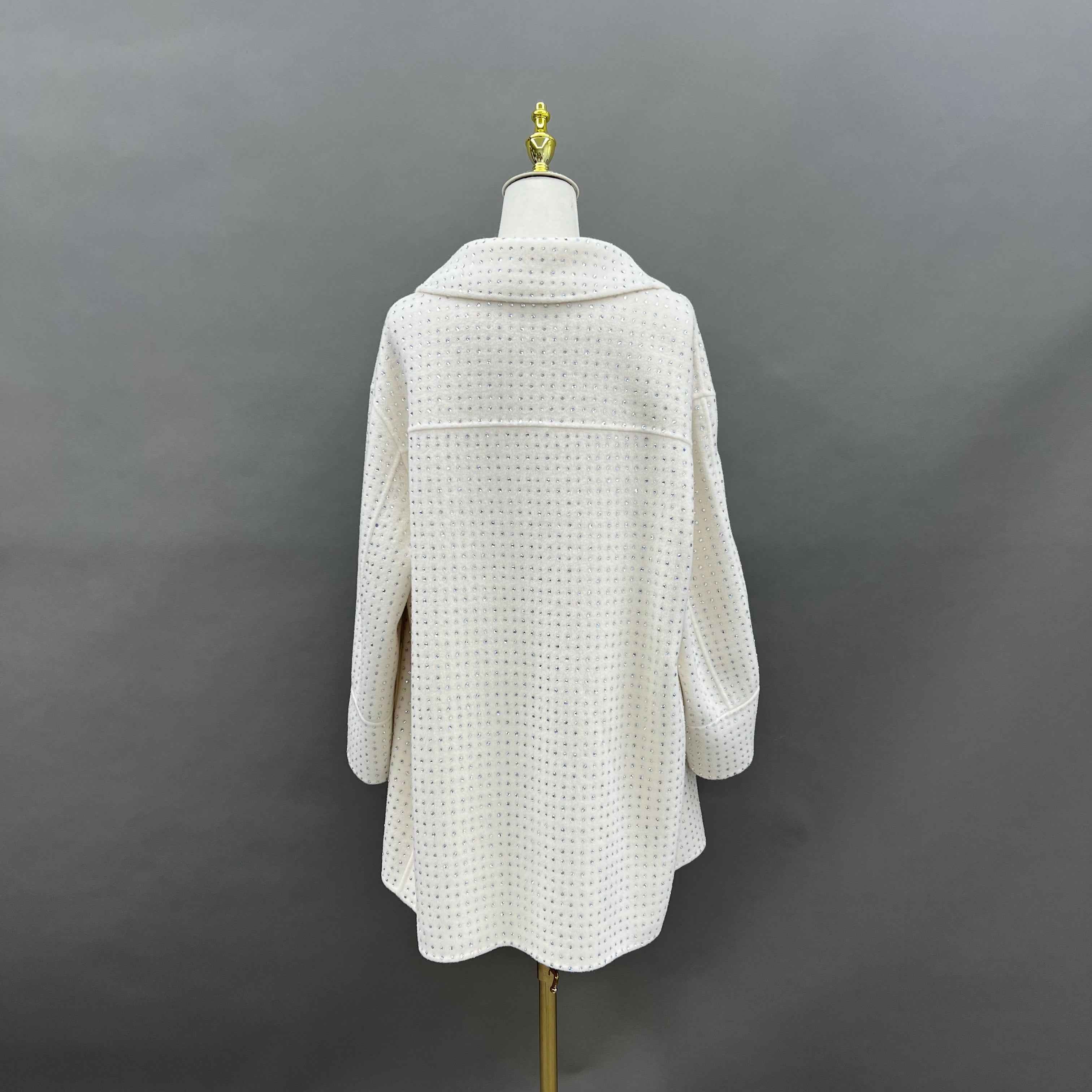 Autumn Winter Double - sided Cashmere Coat With Diamond Decor