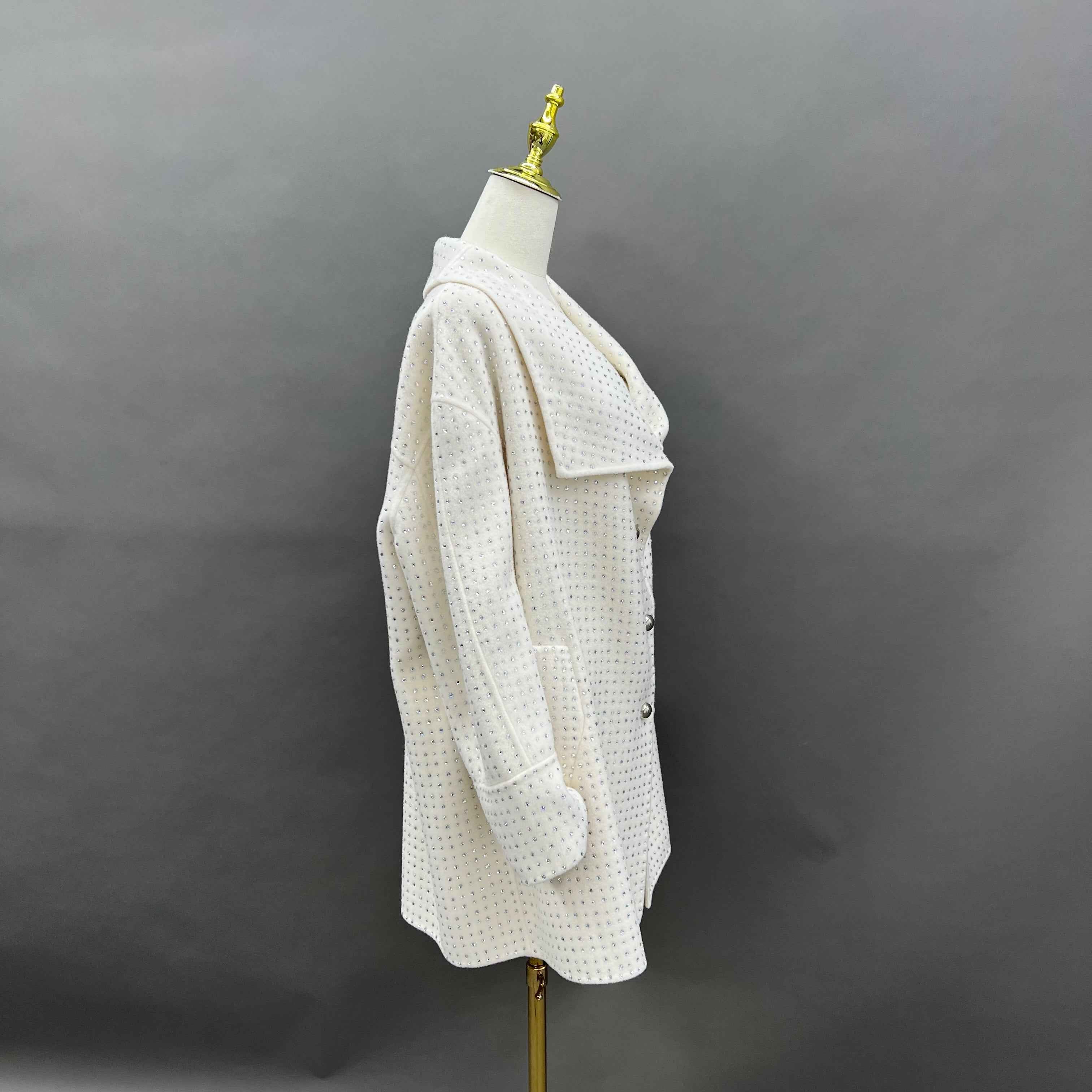 Autumn Winter Double - sided Cashmere Coat With Diamond Decor