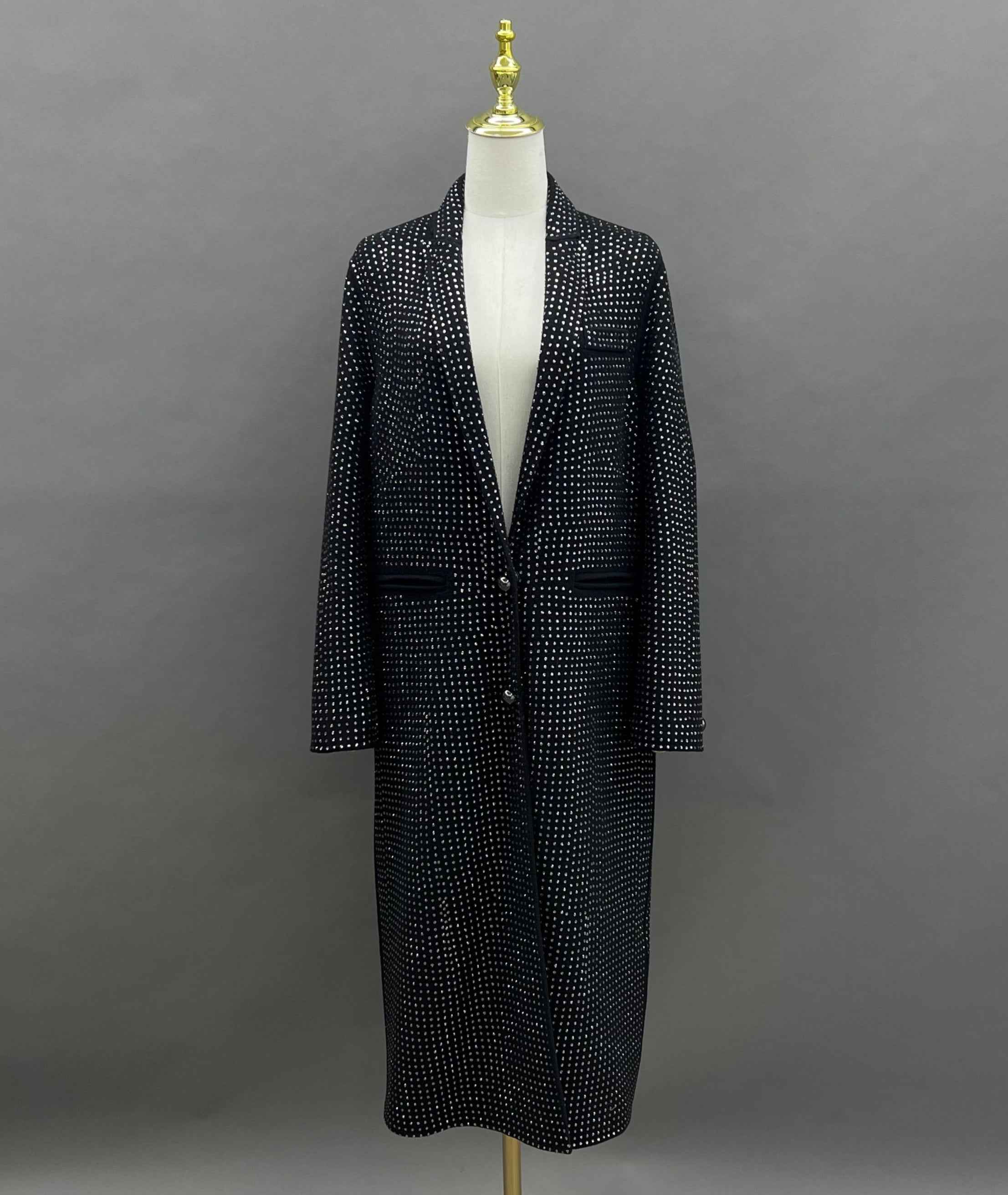 Women's Black Cashmere Double - Sided Coat with Full Rhinestone Embellishment