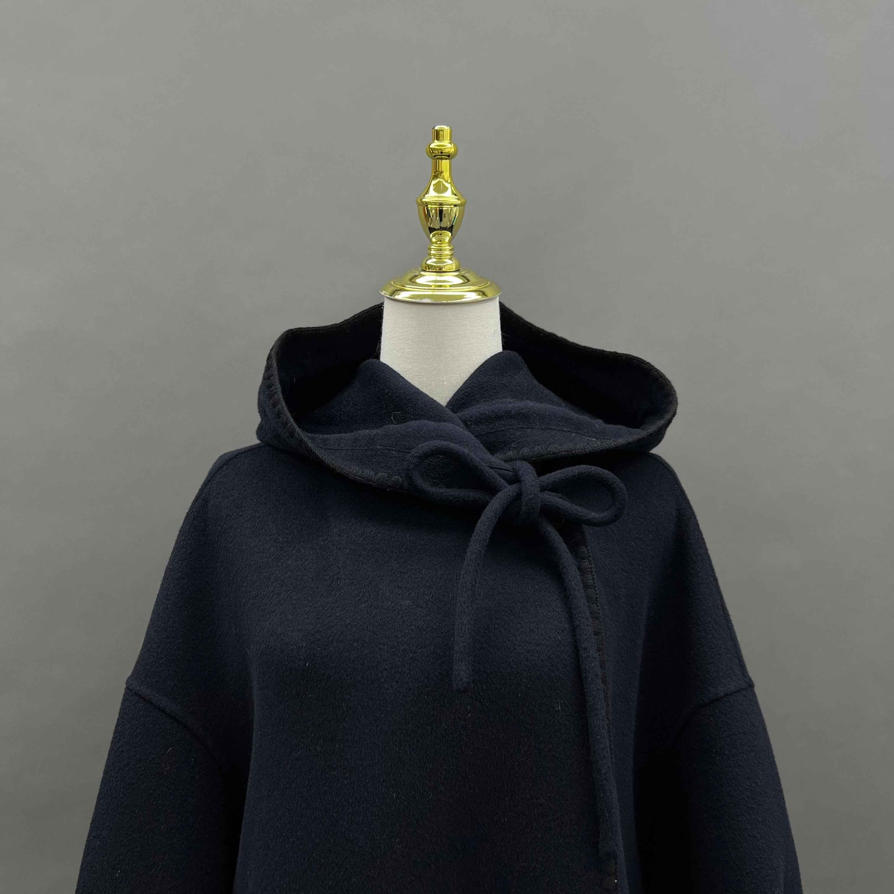 Women's Navy Blue Double - Sided Cashmere Hooded Coat