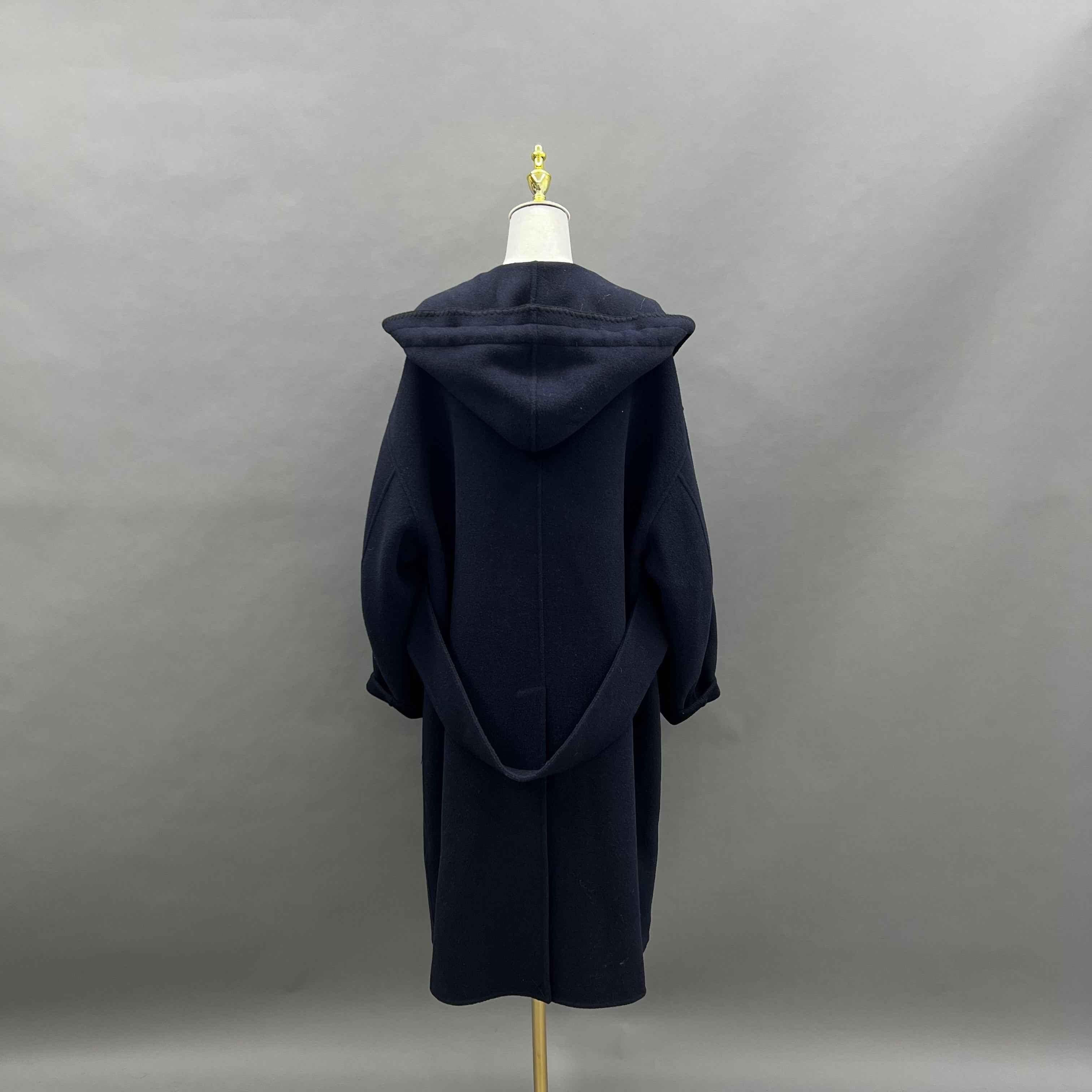 Women's Navy Blue Double - Sided Cashmere Hooded Coat