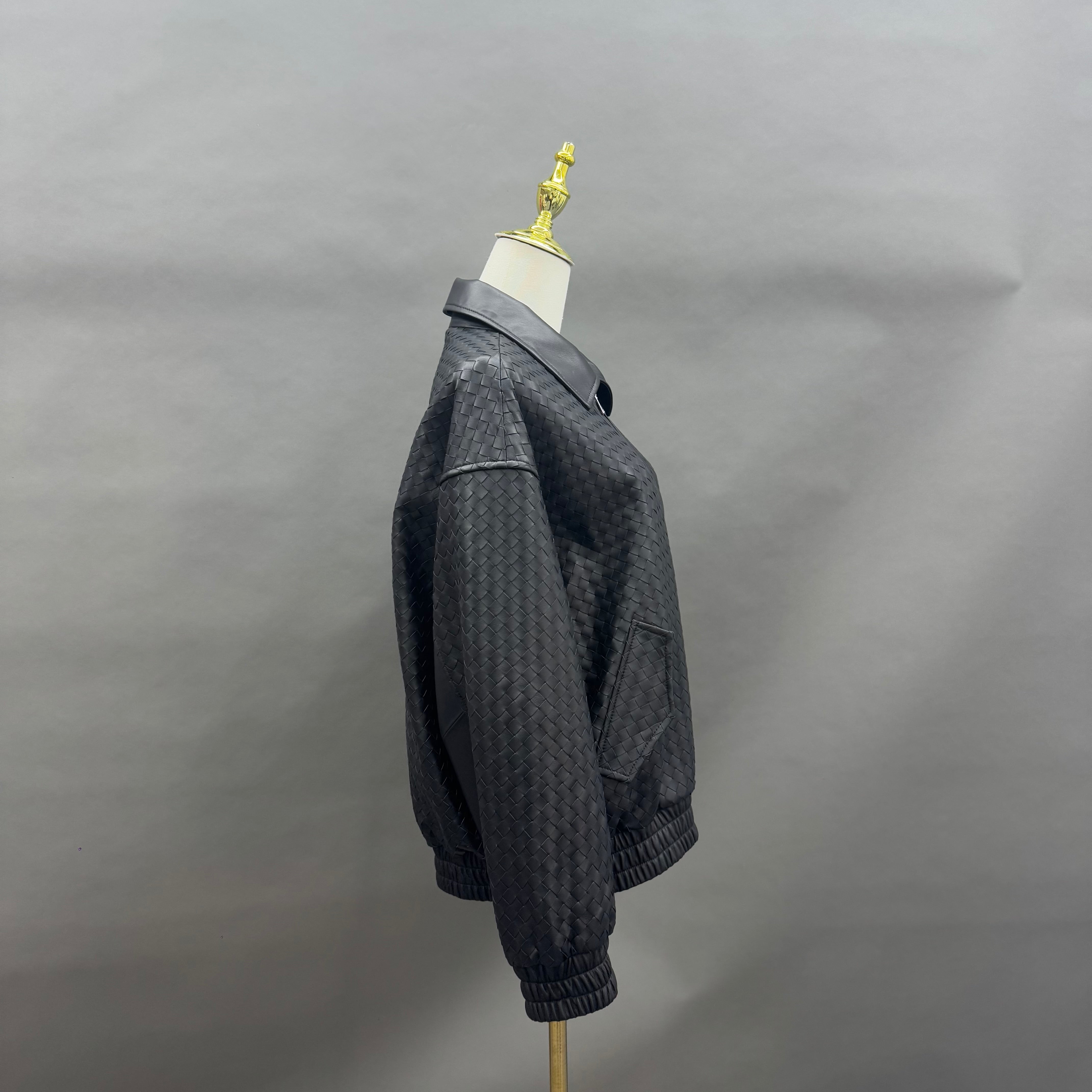 Women’s Black Quilted Leather Bomber Jacket – Diamond Stitched Full-Zip Baseball Coat for Fashionable Winter Wear