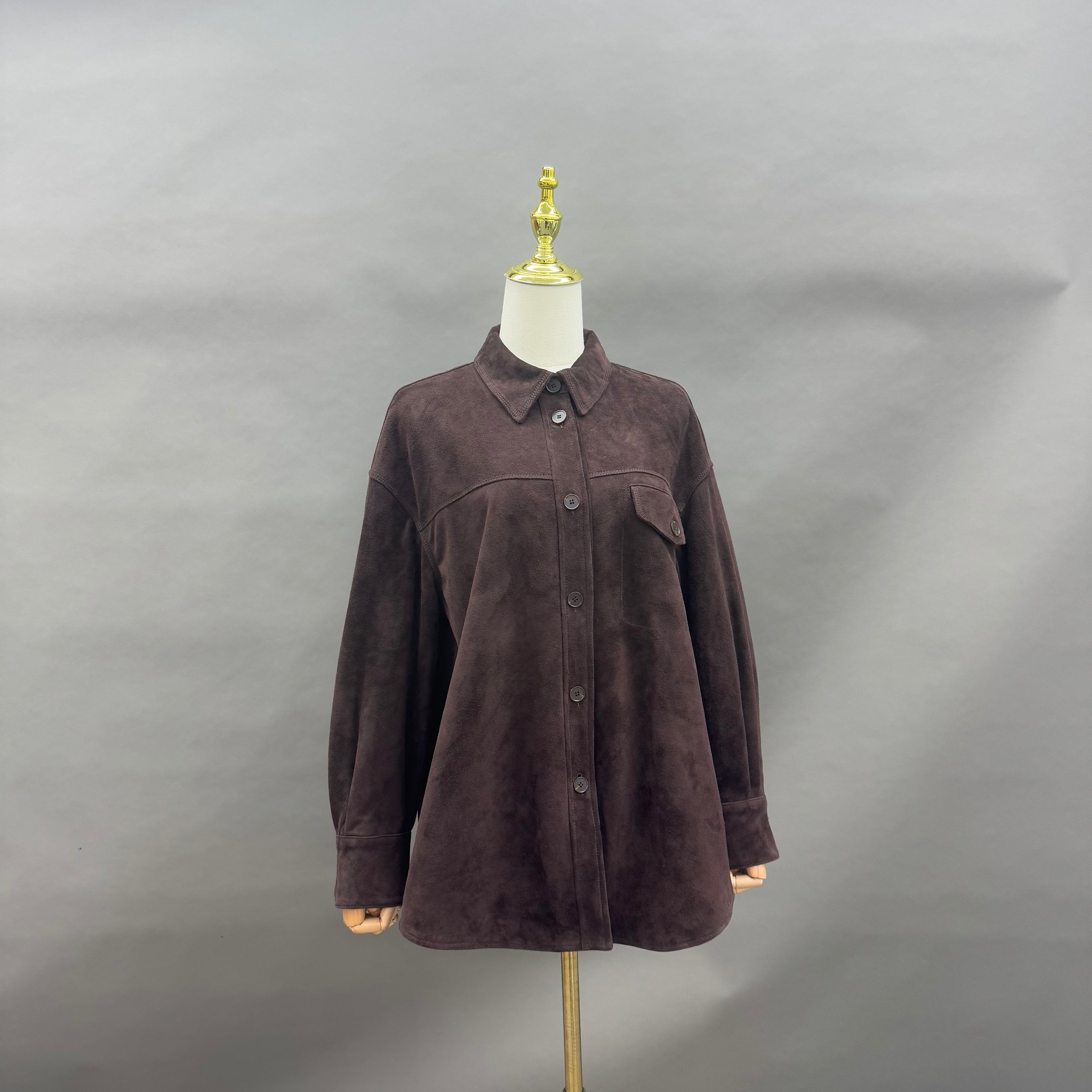 Women's Oversized Brown Suede Shacket Brown
