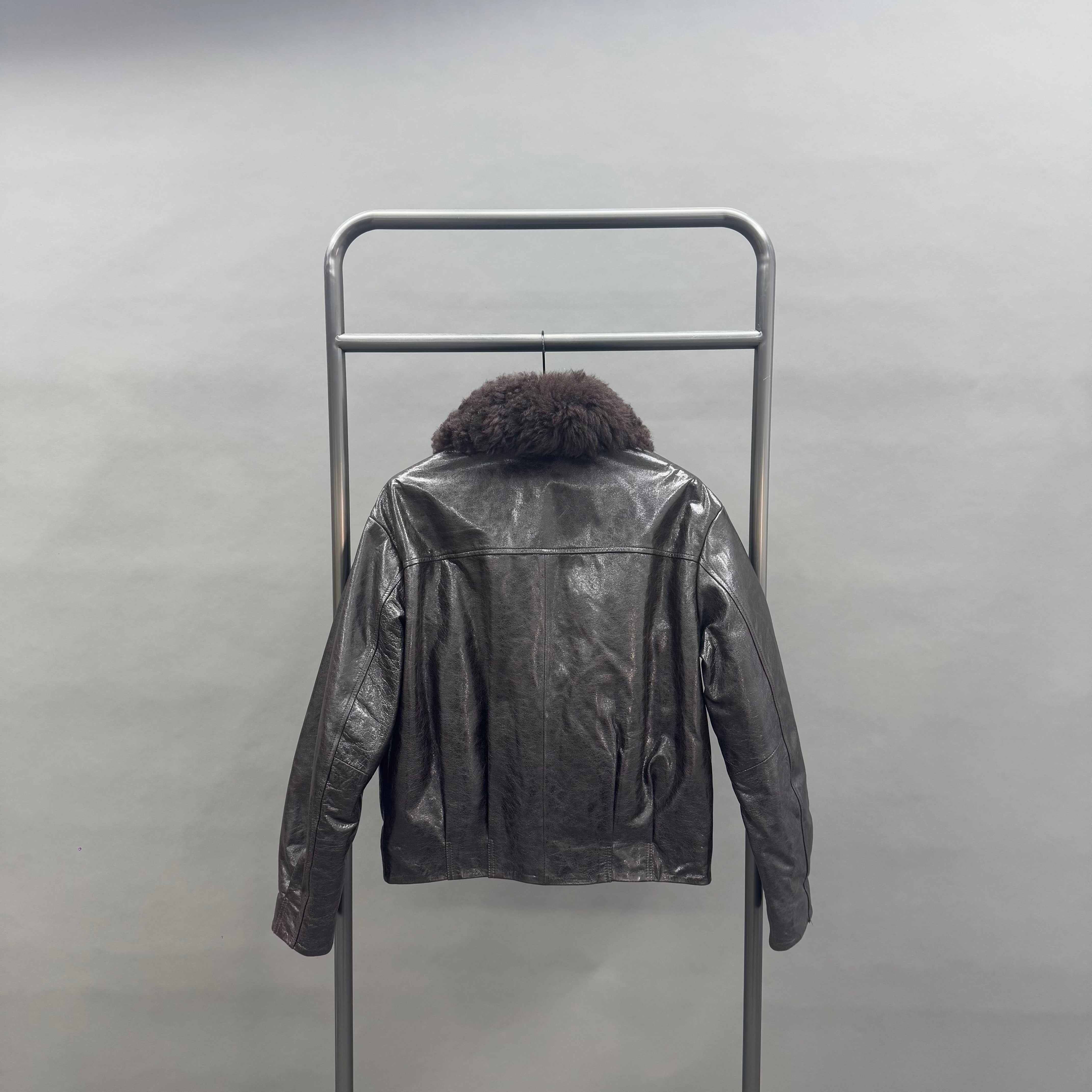 Black Leather Aviator Jacket with Down Filled Lining – Warm Winter Coat with Fur Collar for Cold Weather