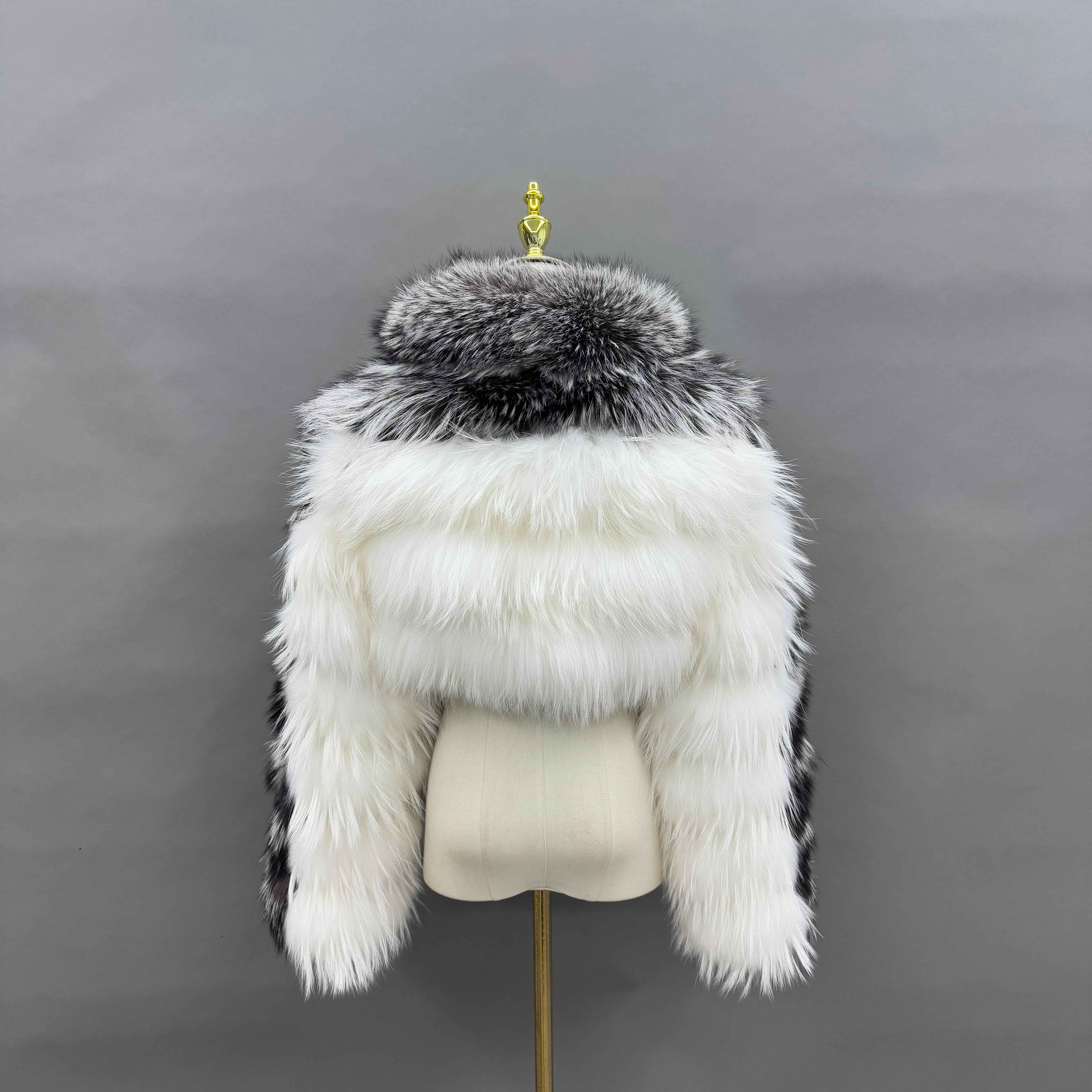 Luxury Raccoon & Silver Fox Fur Jacket with Notched Collar – Women’s Short Elegant Winter Coat for Formal & Party Wear