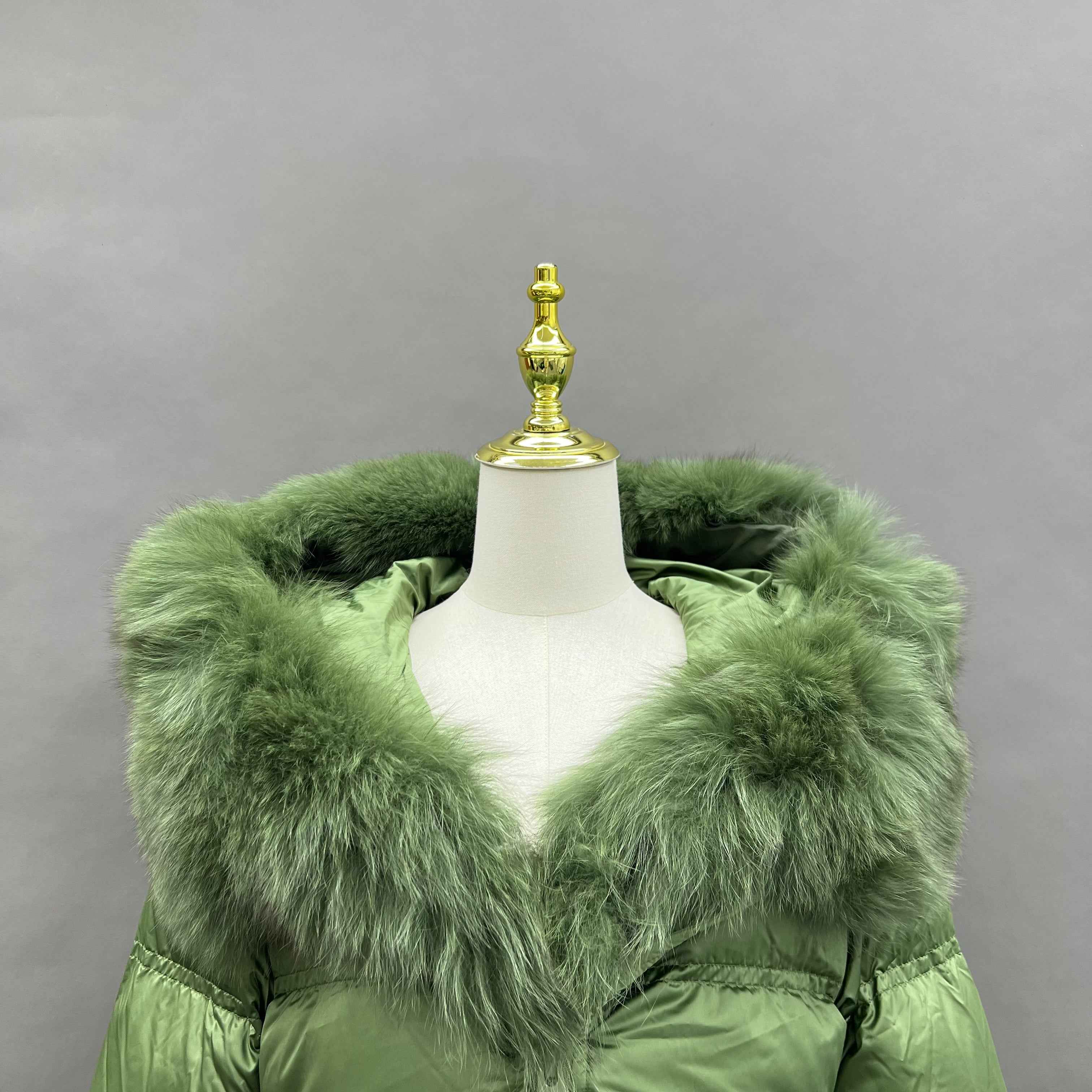 Women's Shiny Puffer Down Jacket with Large Fox Fur Trim Hood & Front