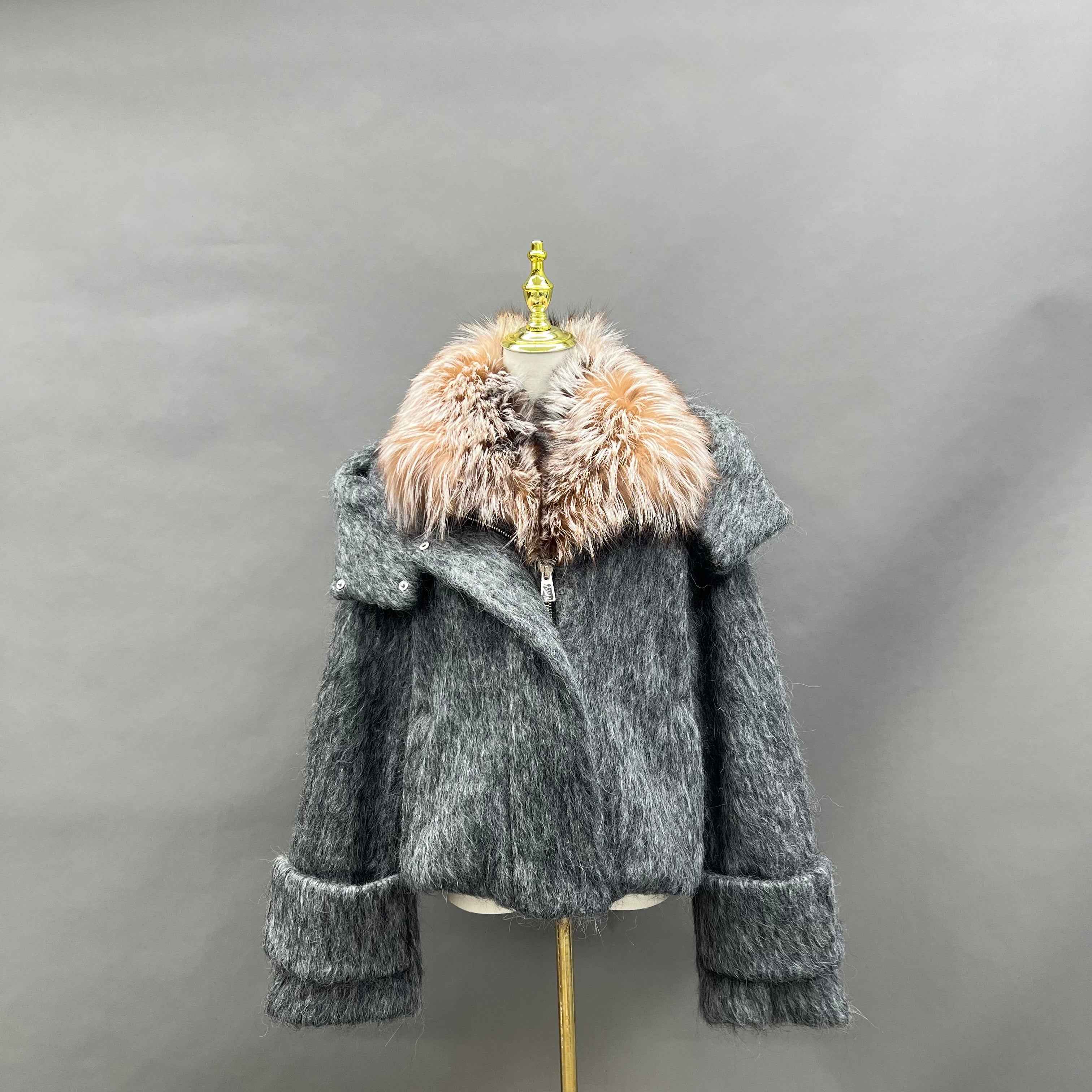 Women's Down Jacket with Golden Island Fox Fur Cuffs