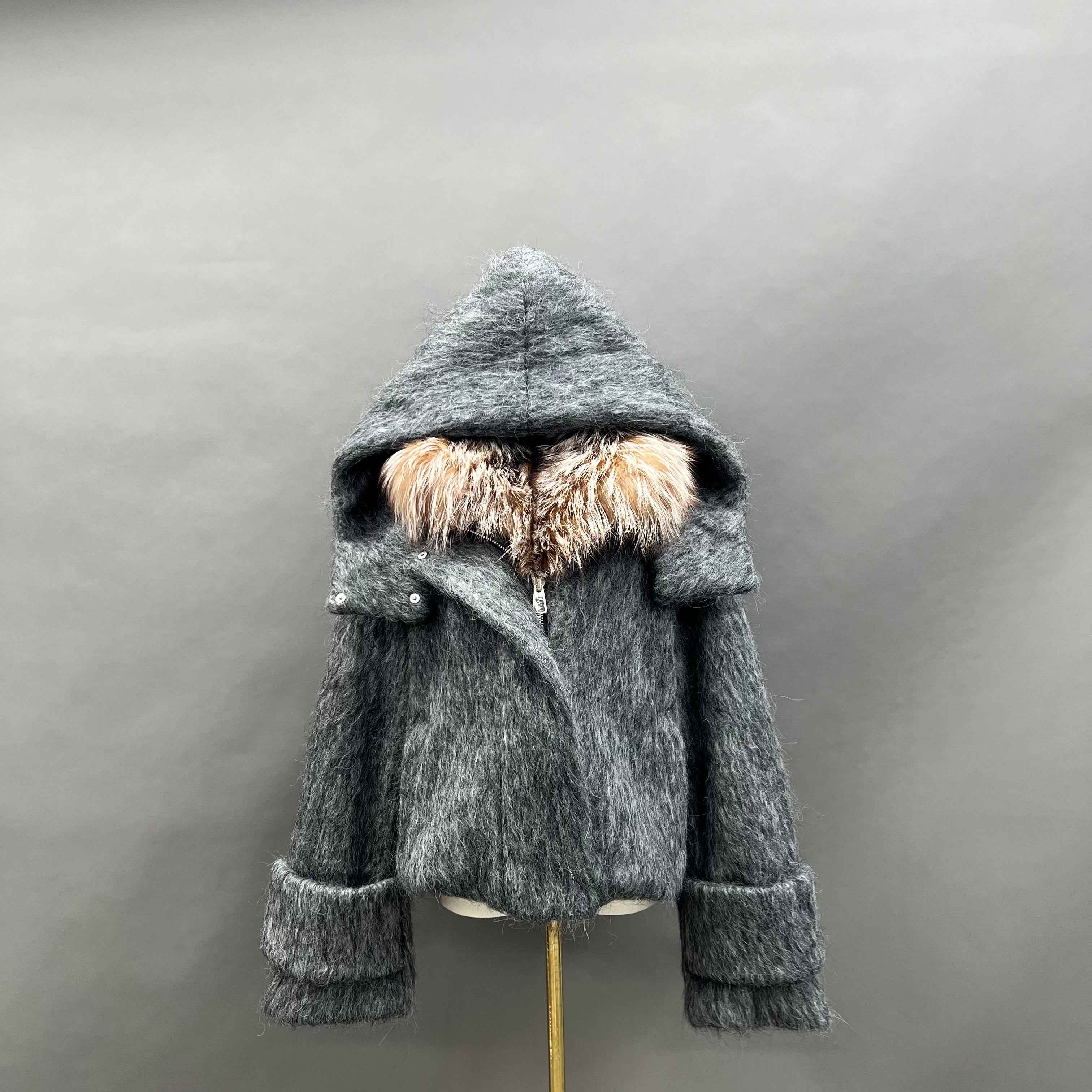 Women's Down Jacket with Golden Island Fox Fur Cuffs