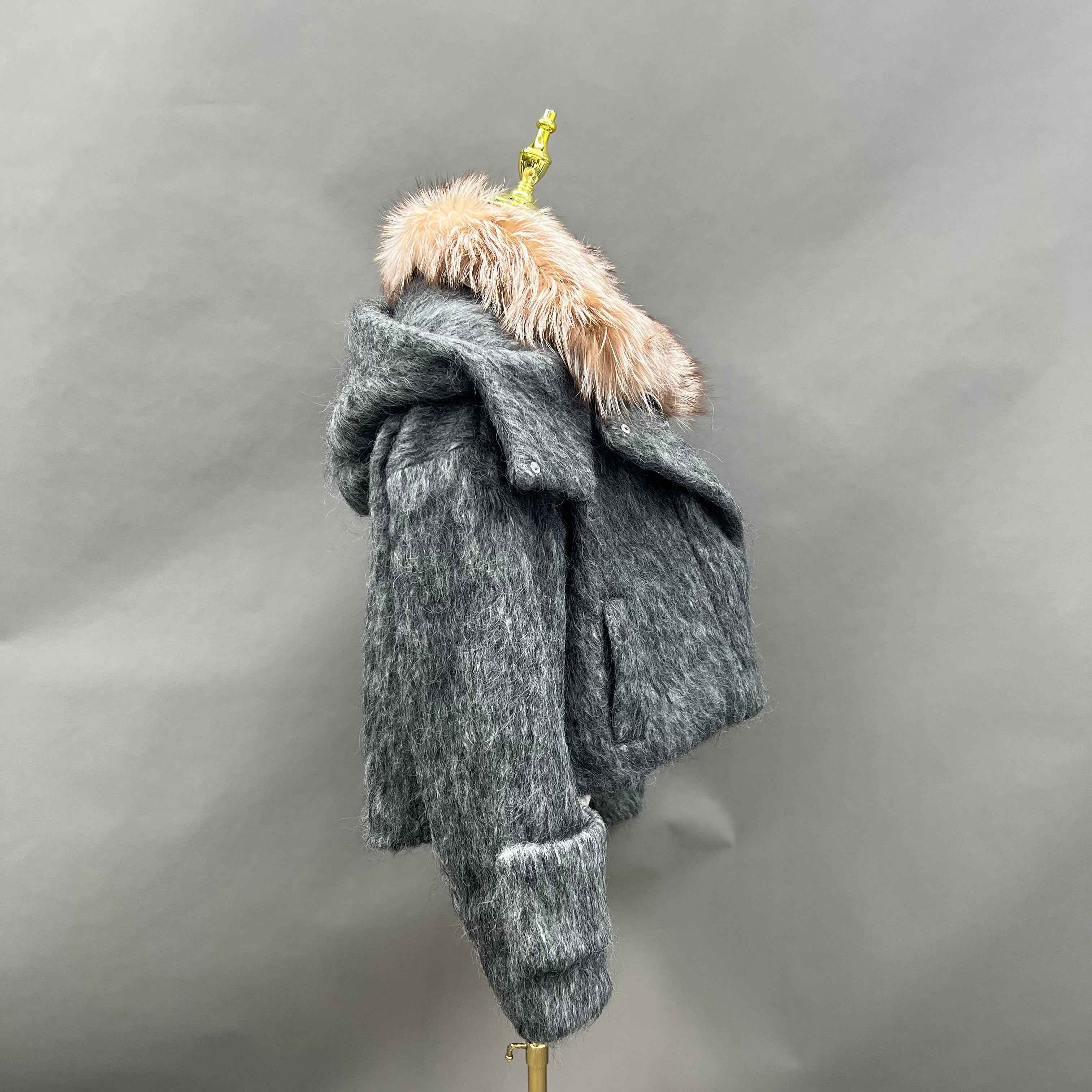 Women's Down Jacket with Golden Island Fox Fur Cuffs